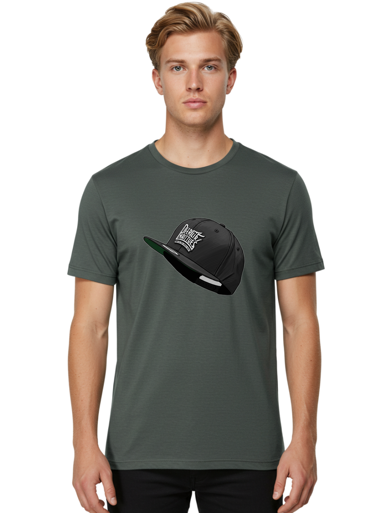 Darktrix-Koutures Men'S Graphic Tee, 100% Cotton, Comfortable Casual Summer Wear, Machine Washable, Black Snapback Hat, Darby Knights Logo, Streetwear Fashion, Casual Wear, Sports Cap, Graffitistyle Text, White Logo On Black Cap Bac976