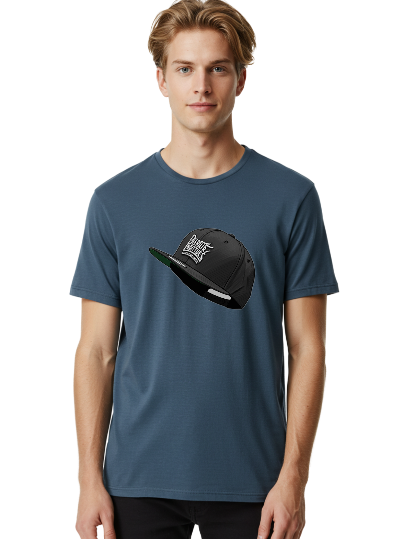 Darktrix-Koutures Men'S Graphic Tee, 100% Cotton, Comfortable Casual Summer Wear, Machine Washable, Black Snapback Hat, Darby Knights Logo, Streetwear Fashion, Casual Wear, Sports Cap, Graffitistyle Text, White Logo On Black Cap Bac976