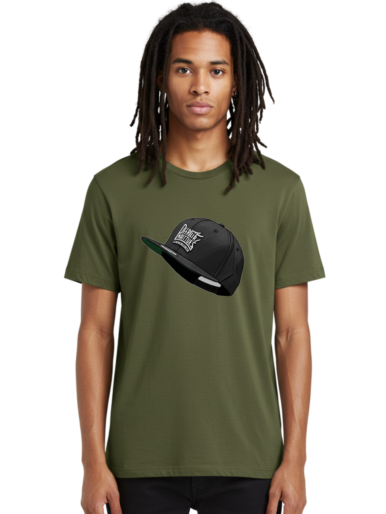 Darktrix-Koutures Men'S Graphic Tee, 100% Cotton, Comfortable Casual Summer Wear, Machine Washable, Black Snapback Hat, Darby Knights Logo, Streetwear Fashion, Casual Wear, Sports Cap, Graffitistyle Text, White Logo On Black Cap Bac976