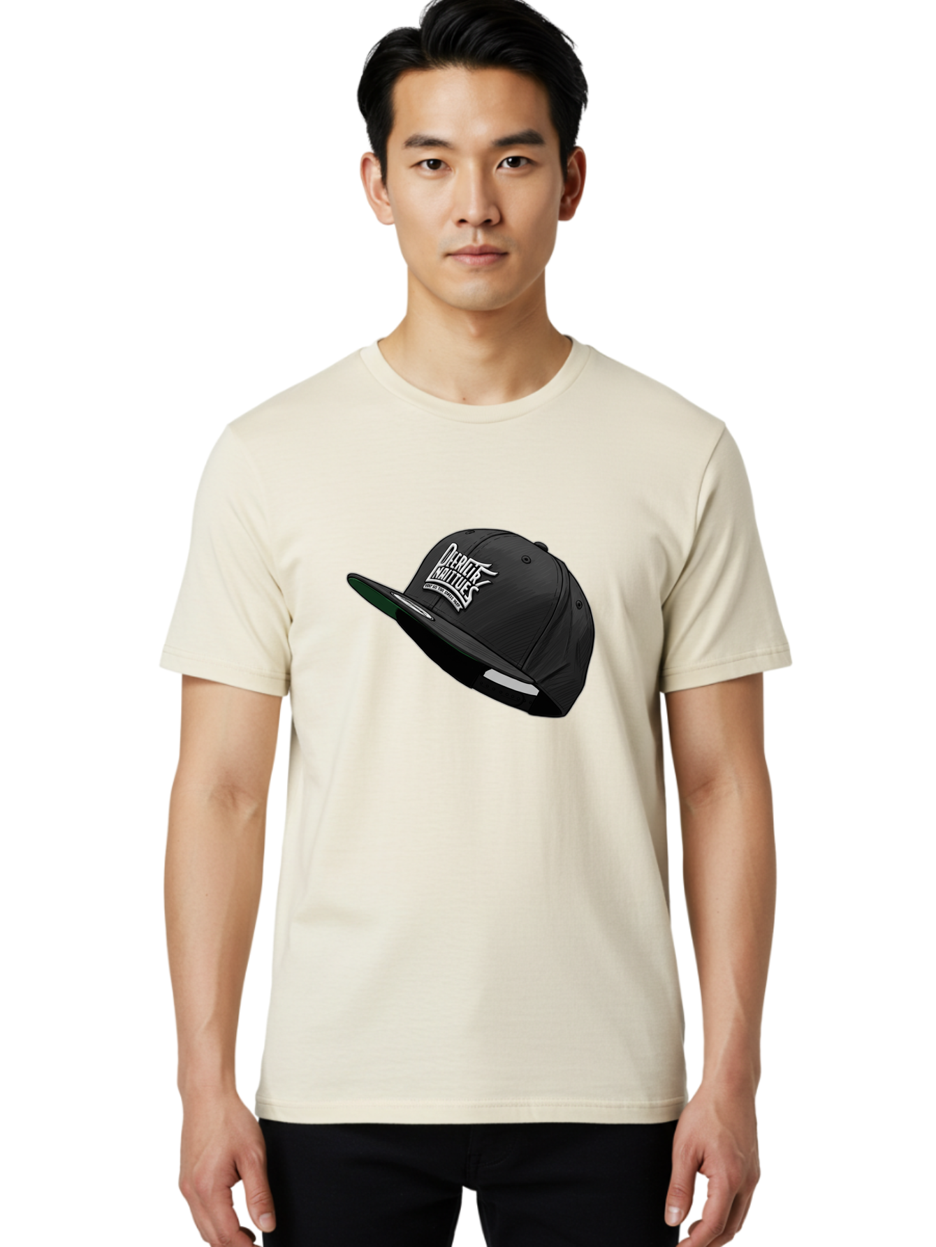 Darktrix-Koutures Men'S Graphic Tee, 100% Cotton, Comfortable Casual Summer Wear, Machine Washable, Black Snapback Hat, Darby Knights Logo, Streetwear Fashion, Casual Wear, Sports Cap, Graffitistyle Text, White Logo On Black Cap Bac976