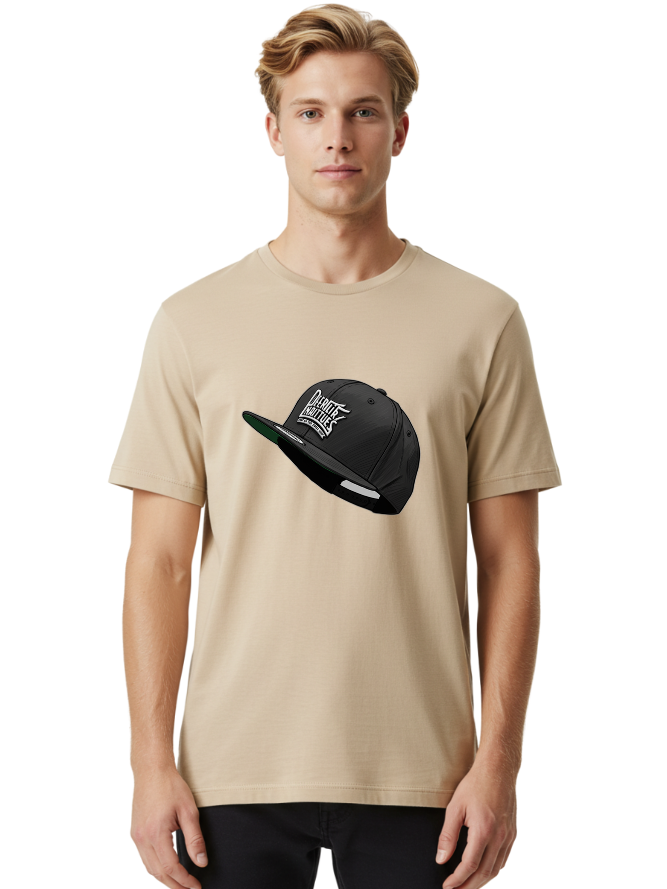 Darktrix-Koutures Men'S Graphic Tee, 100% Cotton, Comfortable Casual Summer Wear, Machine Washable, Black Snapback Hat, Darby Knights Logo, Streetwear Fashion, Casual Wear, Sports Cap, Graffitistyle Text, White Logo On Black Cap Bac976