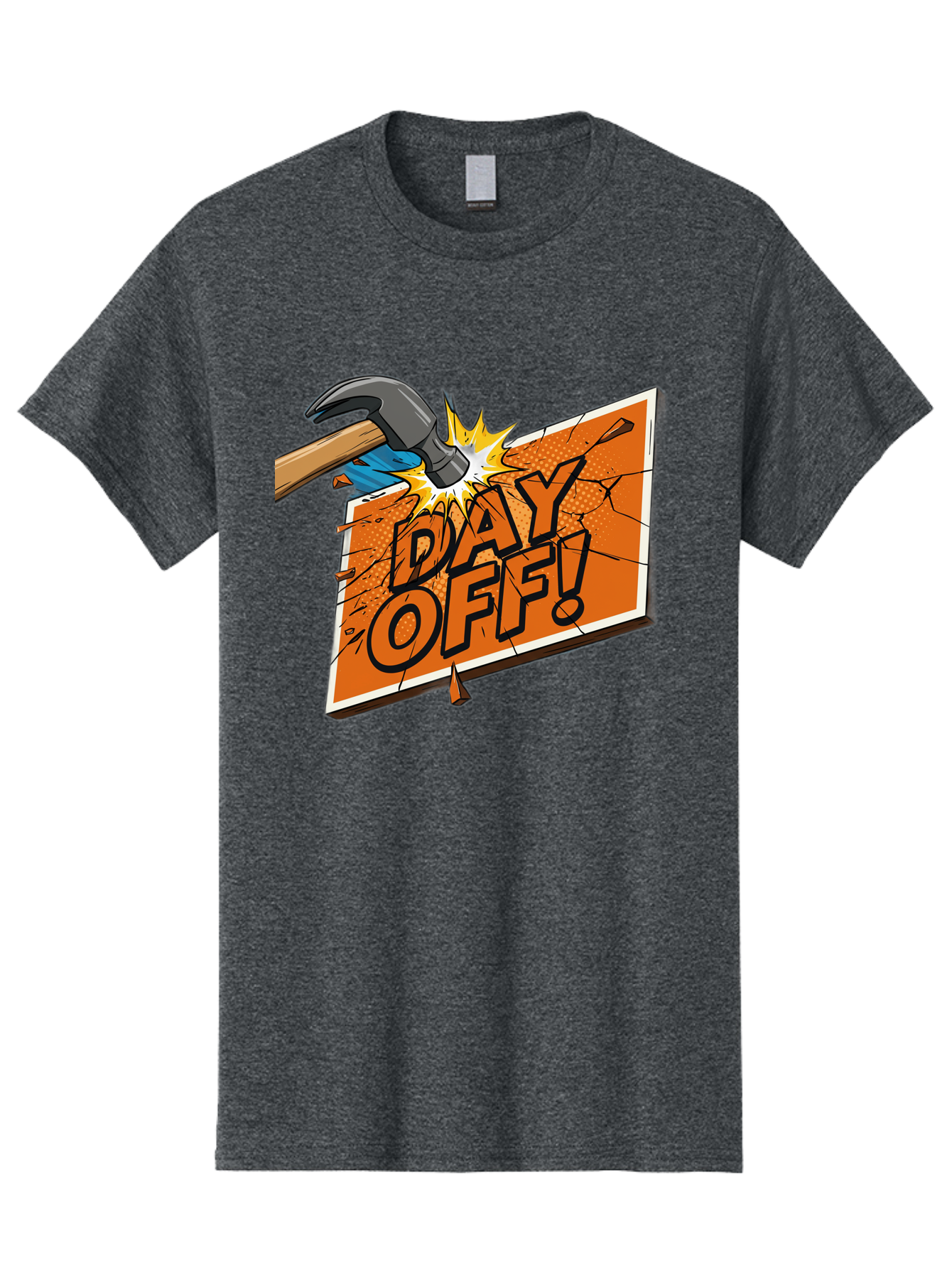 Day-Off-1 Men'S Graphic Tee, 100% Cotton, Comfortable Casual Summer Wear, Machine Washable, Day Off, Hammer Smashing Sign, Cartoon Humor, Comedic Relief, Breaking Rules, Relaxation, Leisure Time, Comical Illustration, Work-Life Balance Bac978