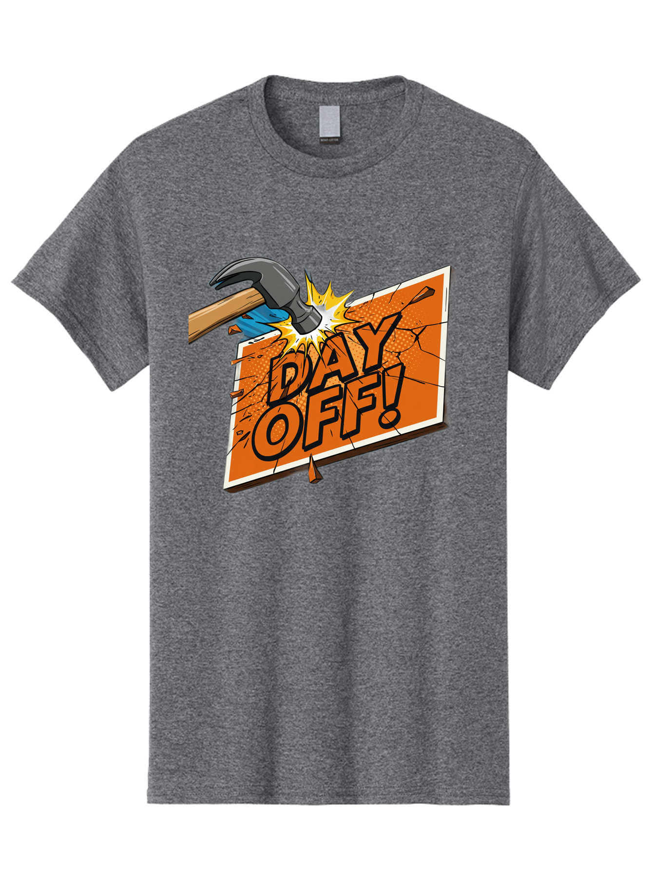 Day-Off-1 Men'S Graphic Tee, 100% Cotton, Comfortable Casual Summer Wear, Machine Washable, Day Off, Hammer Smashing Sign, Cartoon Humor, Comedic Relief, Breaking Rules, Relaxation, Leisure Time, Comical Illustration, Work-Life Balance Bac978