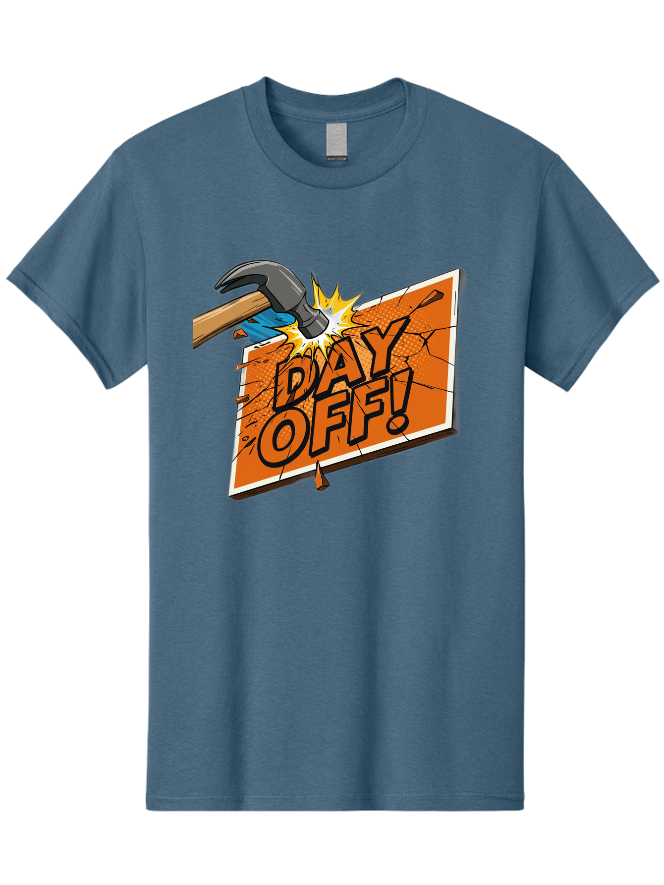 Day-Off-1 Men'S Graphic Tee, 100% Cotton, Comfortable Casual Summer Wear, Machine Washable, Day Off, Hammer Smashing Sign, Cartoon Humor, Comedic Relief, Breaking Rules, Relaxation, Leisure Time, Comical Illustration, Work-Life Balance Bac978