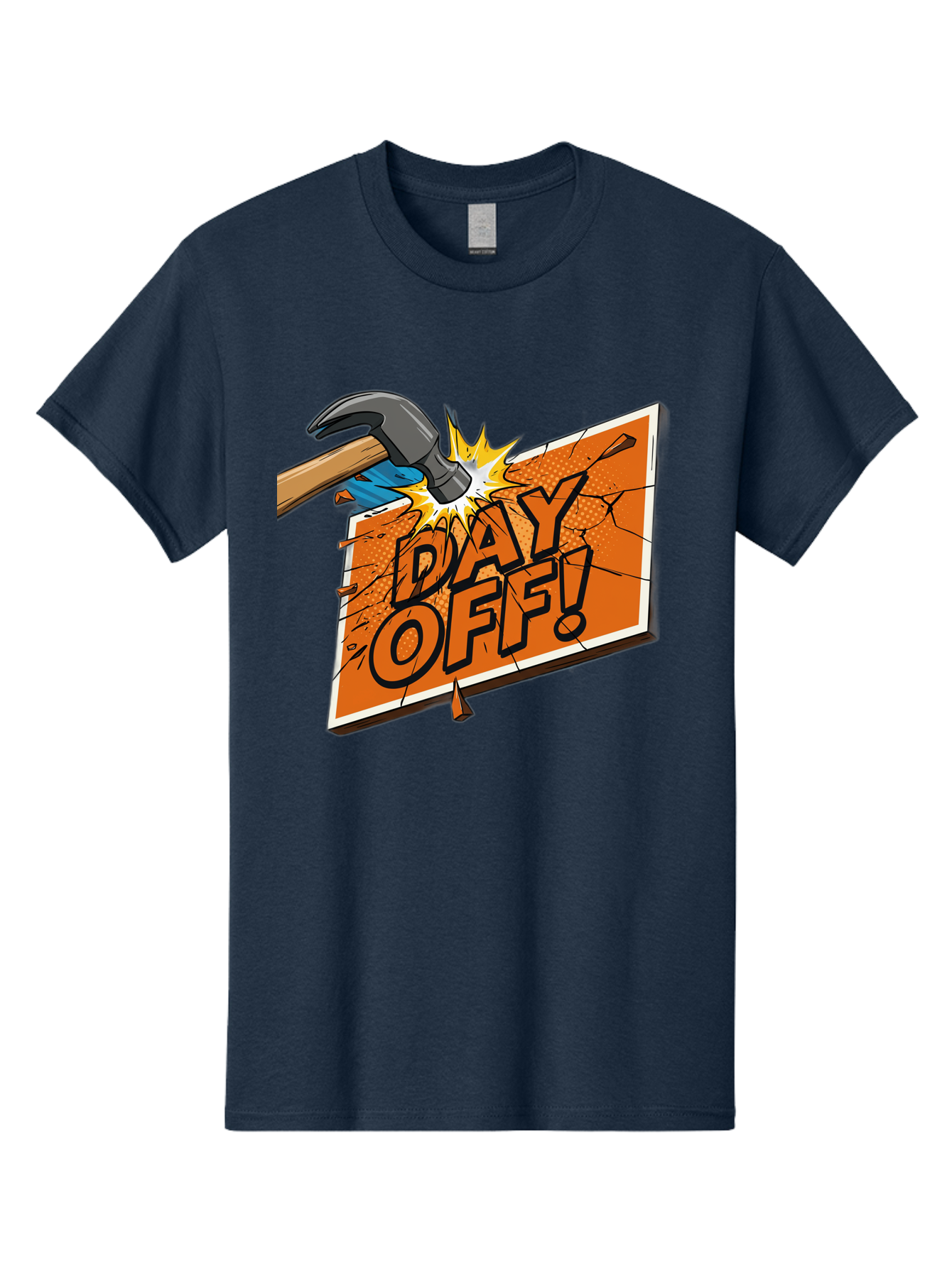 Day-Off-1 Men'S Graphic Tee, 100% Cotton, Comfortable Casual Summer Wear, Machine Washable, Day Off, Hammer Smashing Sign, Cartoon Humor, Comedic Relief, Breaking Rules, Relaxation, Leisure Time, Comical Illustration, Work-Life Balance Bac978