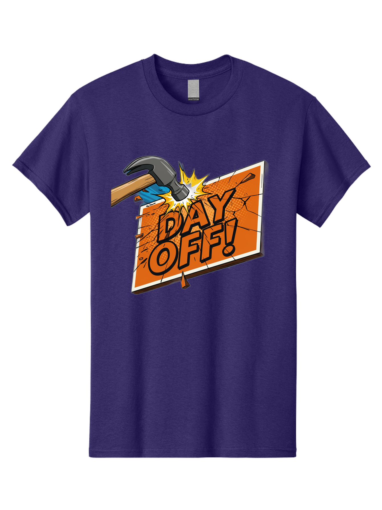 Day-Off-1 Men'S Graphic Tee, 100% Cotton, Comfortable Casual Summer Wear, Machine Washable, Day Off, Hammer Smashing Sign, Cartoon Humor, Comedic Relief, Breaking Rules, Relaxation, Leisure Time, Comical Illustration, Work-Life Balance Bac978