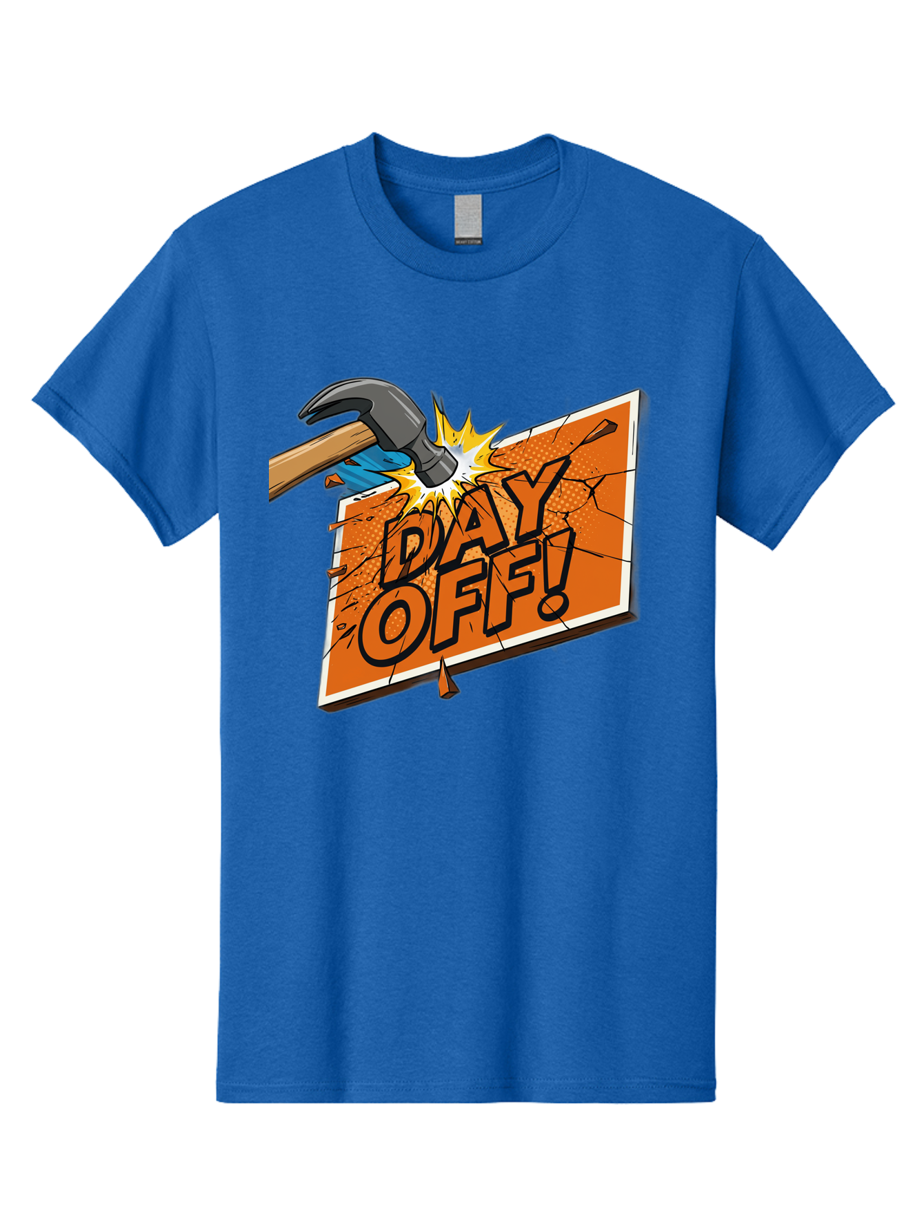 Day-Off-1 Men'S Graphic Tee, 100% Cotton, Comfortable Casual Summer Wear, Machine Washable, Day Off, Hammer Smashing Sign, Cartoon Humor, Comedic Relief, Breaking Rules, Relaxation, Leisure Time, Comical Illustration, Work-Life Balance Bac978