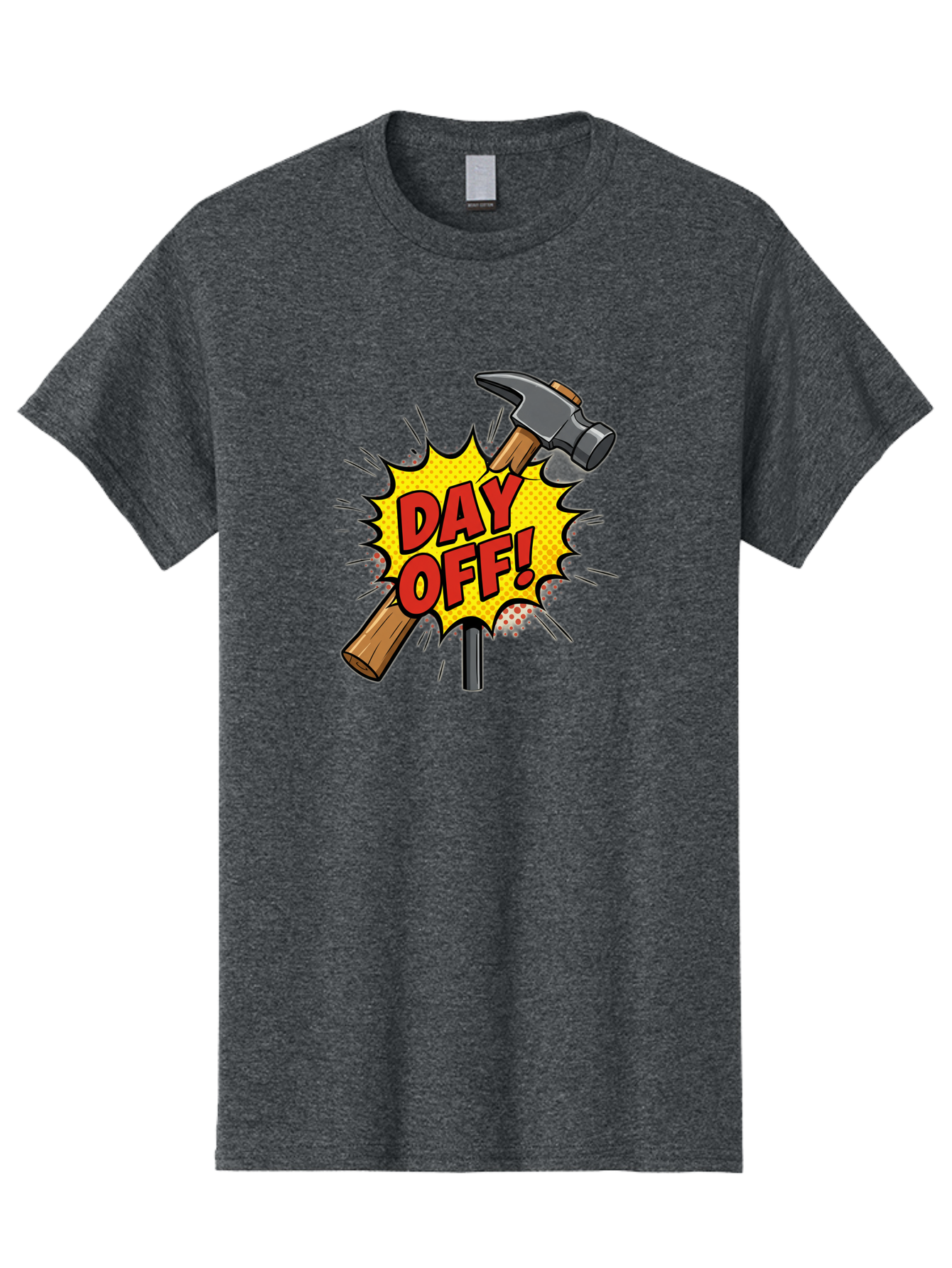 Day-Off Men'S Graphic Tee, 100% Cotton, Comfortable Casual Summer Wear, Machine Washable, Day Off, Hammer And Nail, Comic Cartoon Theme, Labor Day Off, Relaxed Workday, Fun Humor, Playful, Humorous, Playful Vibe, Relaxed Atmosphere Bac979
