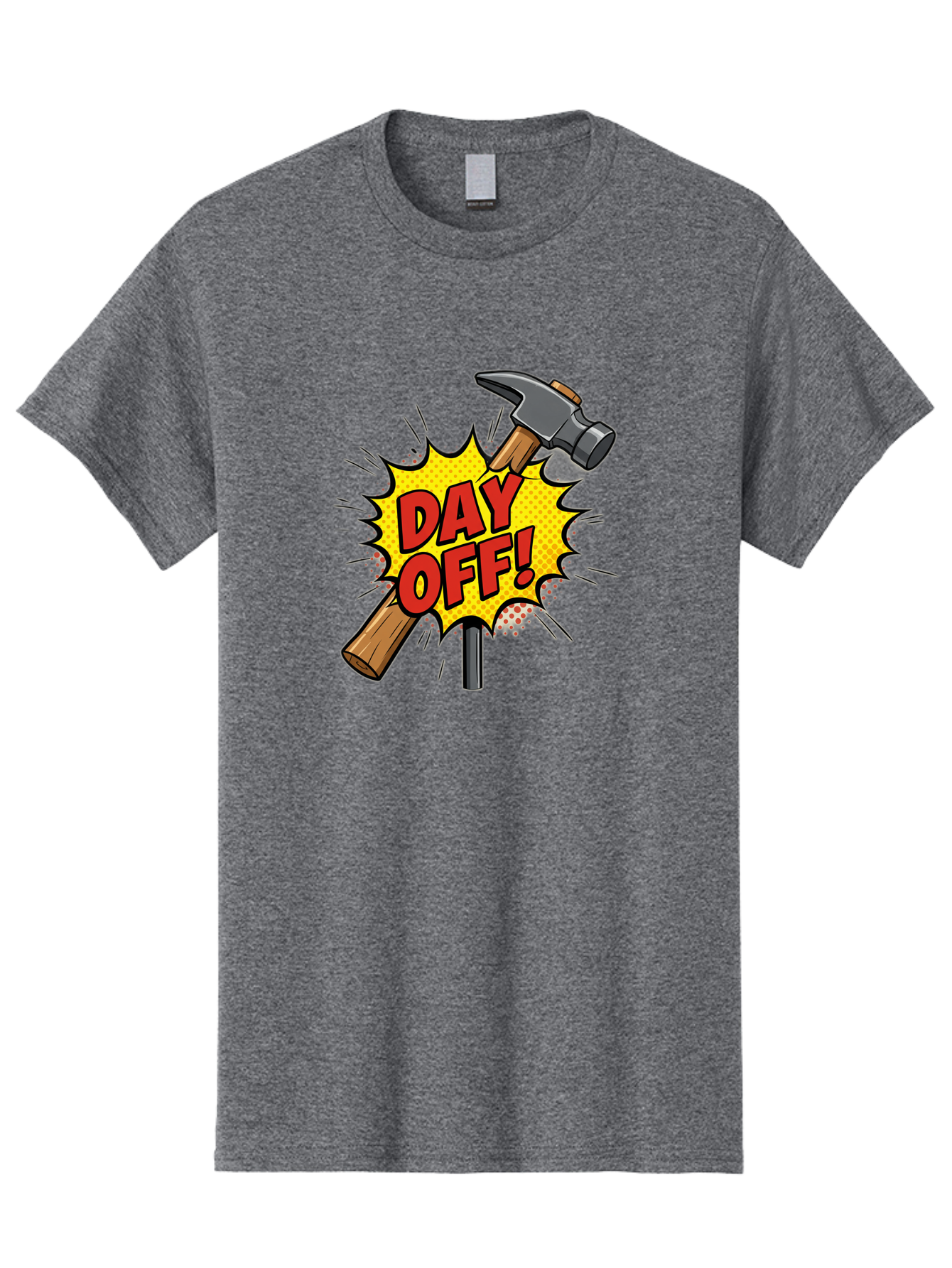Day-Off Men'S Graphic Tee, 100% Cotton, Comfortable Casual Summer Wear, Machine Washable, Day Off, Hammer And Nail, Comic Cartoon Theme, Labor Day Off, Relaxed Workday, Fun Humor, Playful, Humorous, Playful Vibe, Relaxed Atmosphere Bac979