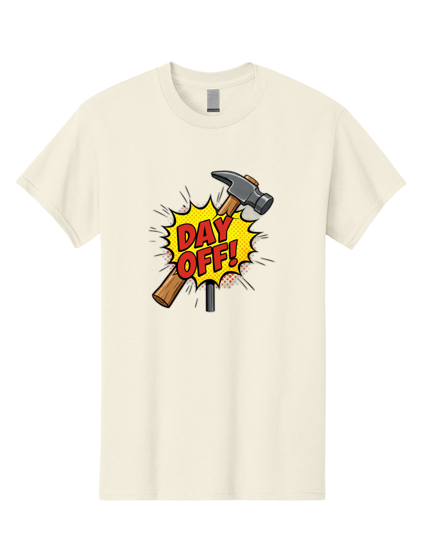 Day-Off Men'S Graphic Tee, 100% Cotton, Comfortable Casual Summer Wear, Machine Washable, Day Off, Hammer And Nail, Comic Cartoon Theme, Labor Day Off, Relaxed Workday, Fun Humor, Playful, Humorous, Playful Vibe, Relaxed Atmosphere Bac979
