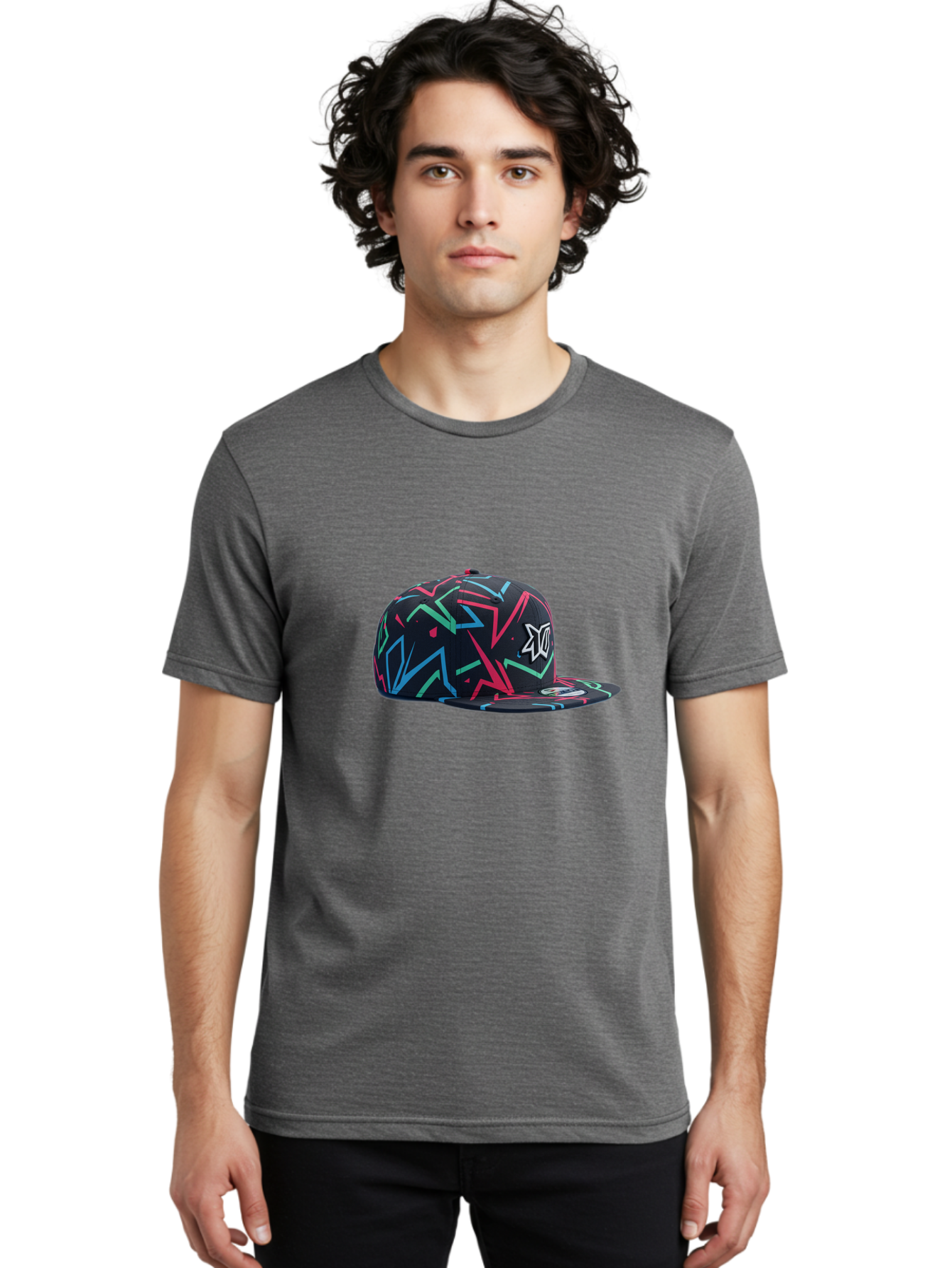 Dc-Hat Men'S Graphic Tee, 100% Cotton, Comfortable Casual Summer Wear, Machine Washable, Dc Hat, Snapback Cap, Graffiti Design, Streetwear Fashion, Urban Style, Neon Colors, Bold Graphics, Skateboarding Apparel, Dc Logo Bac981