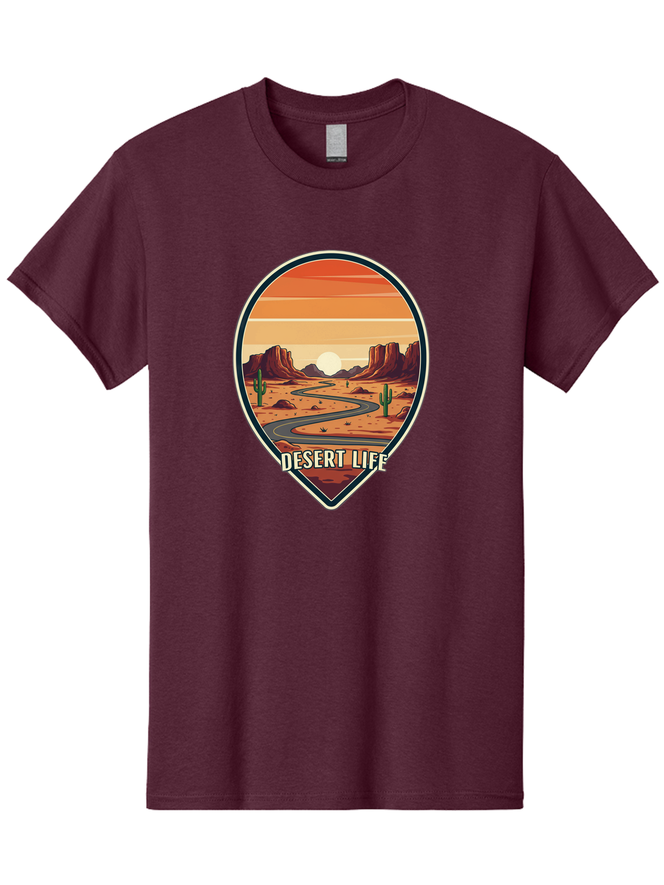 Desert-Life-5 Men'S Graphic Tee, 100% Cotton, Comfortable Casual Summer Wear, Machine Washable, Desert Landscape, Winding Road, Rocky Cliffs, Cacti, Orange Sunset, Desert Scenery, Outdoor Adventure, Travel Inspiration, Serene Atmosphere, Bac991