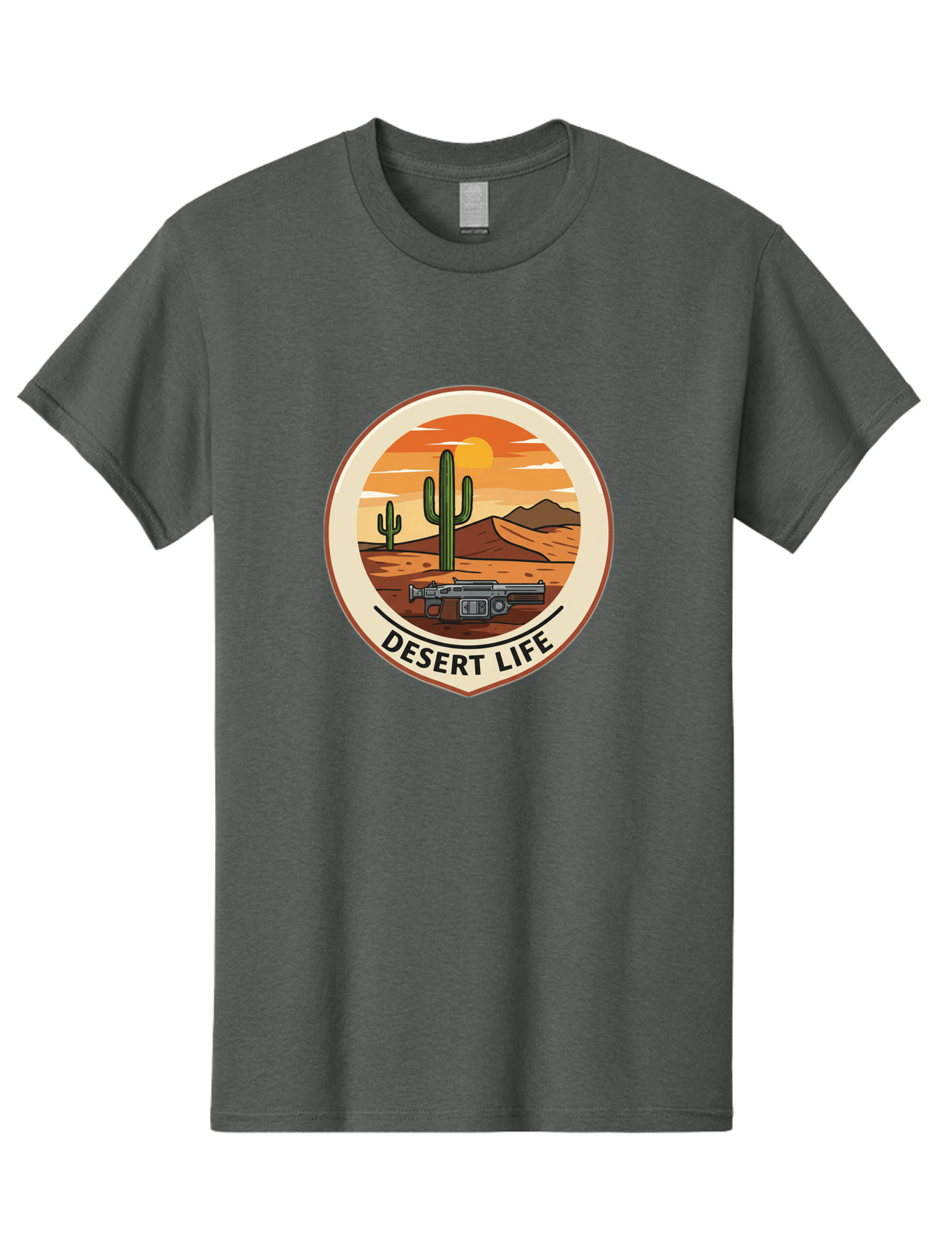 Desert-Life-7 Men'S Graphic Tee, 100% Cotton, Comfortable Casual Summer Wear, Machine Washable, Desert Landscape, Cacti, Western Scenery, Revolver, Iconic Imagery, Adventure Theme, Desert Life Bac993