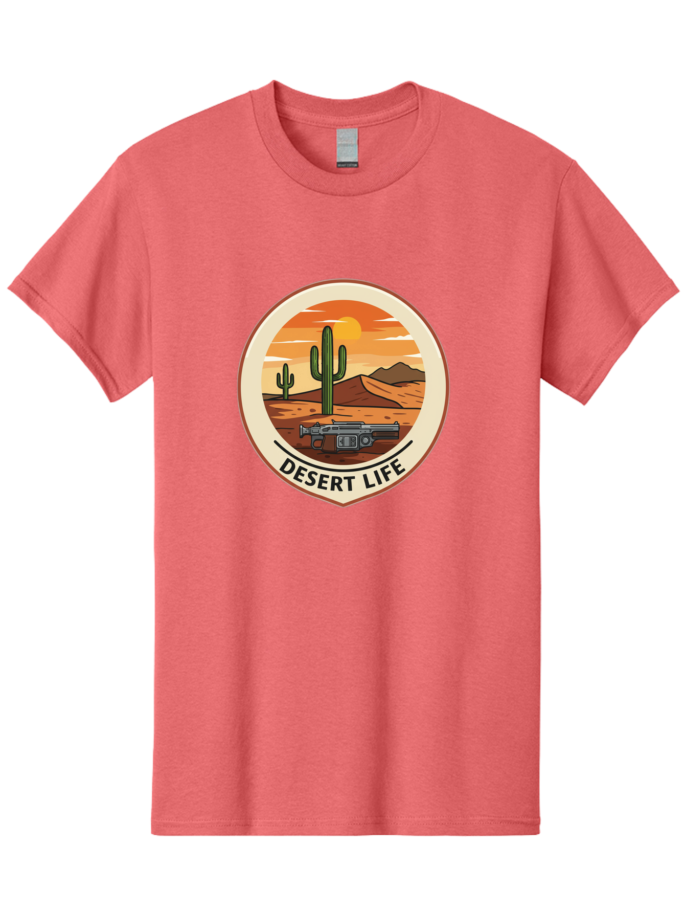 Desert-Life-7 Men'S Graphic Tee, 100% Cotton, Comfortable Casual Summer Wear, Machine Washable, Desert Landscape, Cacti, Western Scenery, Revolver, Iconic Imagery, Adventure Theme, Desert Life Bac993