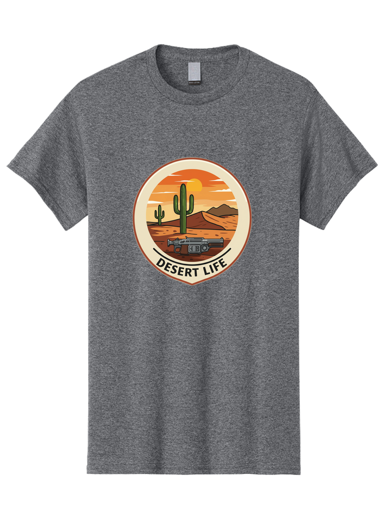 Desert-Life-7 Men'S Graphic Tee, 100% Cotton, Comfortable Casual Summer Wear, Machine Washable, Desert Landscape, Cacti, Western Scenery, Revolver, Iconic Imagery, Adventure Theme, Desert Life Bac993