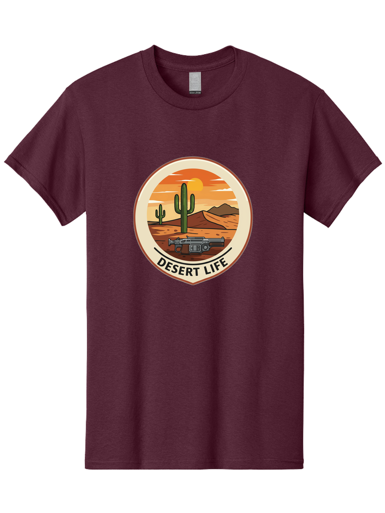 Desert-Life-7 Men'S Graphic Tee, 100% Cotton, Comfortable Casual Summer Wear, Machine Washable, Desert Landscape, Cacti, Western Scenery, Revolver, Iconic Imagery, Adventure Theme, Desert Life Bac993