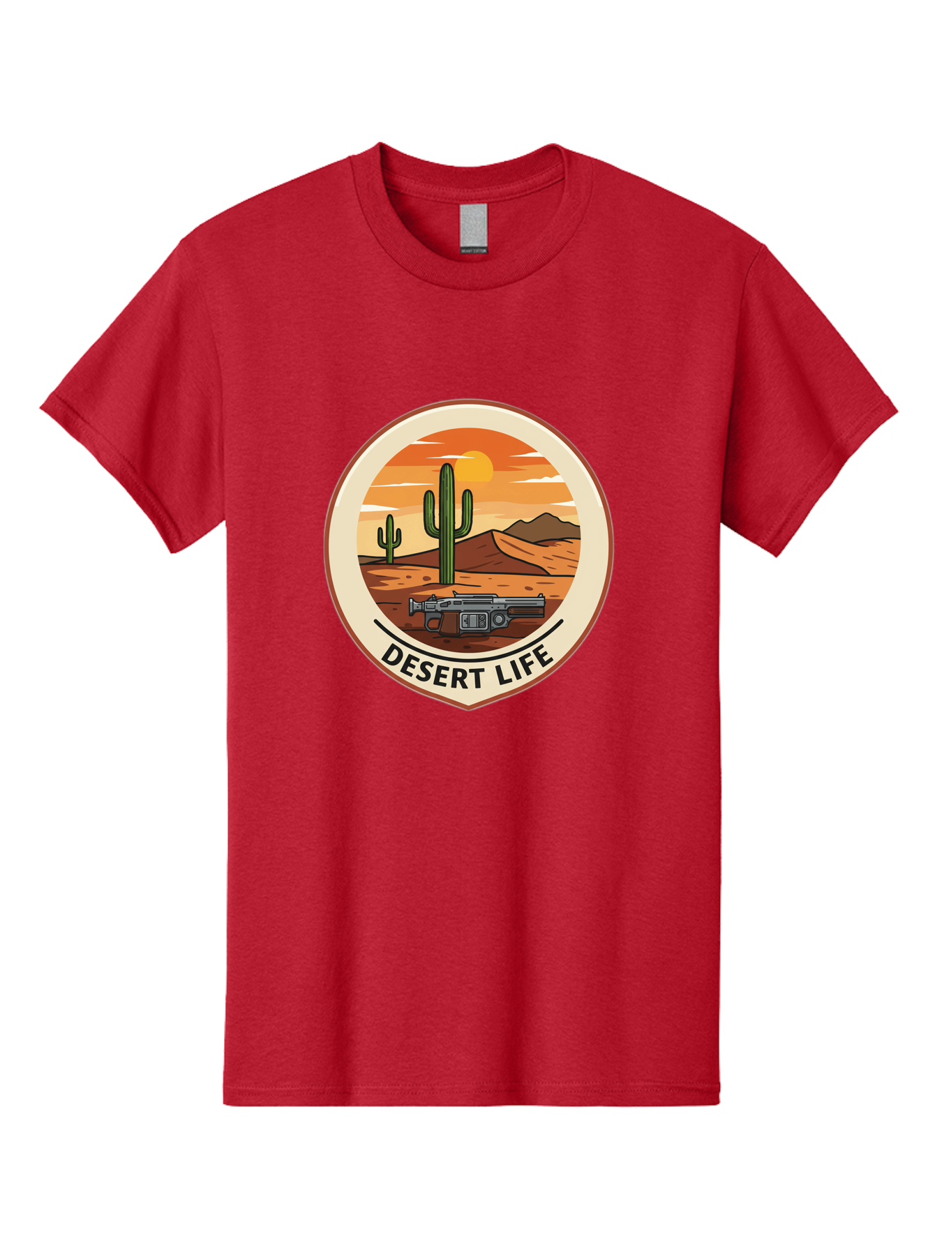 Desert-Life-7 Men'S Graphic Tee, 100% Cotton, Comfortable Casual Summer Wear, Machine Washable, Desert Landscape, Cacti, Western Scenery, Revolver, Iconic Imagery, Adventure Theme, Desert Life Bac993