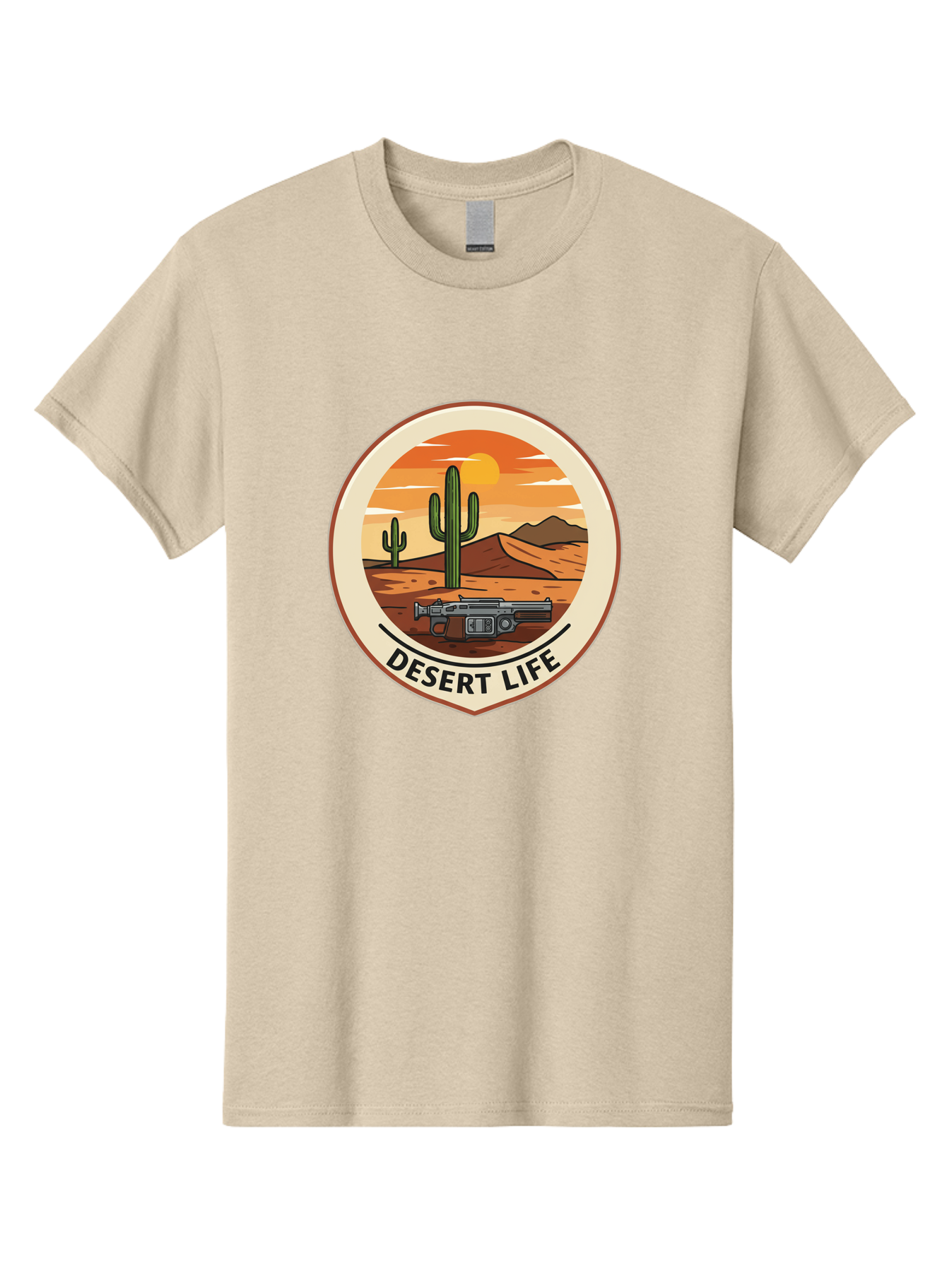 Desert-Life-7 Men'S Graphic Tee, 100% Cotton, Comfortable Casual Summer Wear, Machine Washable, Desert Landscape, Cacti, Western Scenery, Revolver, Iconic Imagery, Adventure Theme, Desert Life Bac993