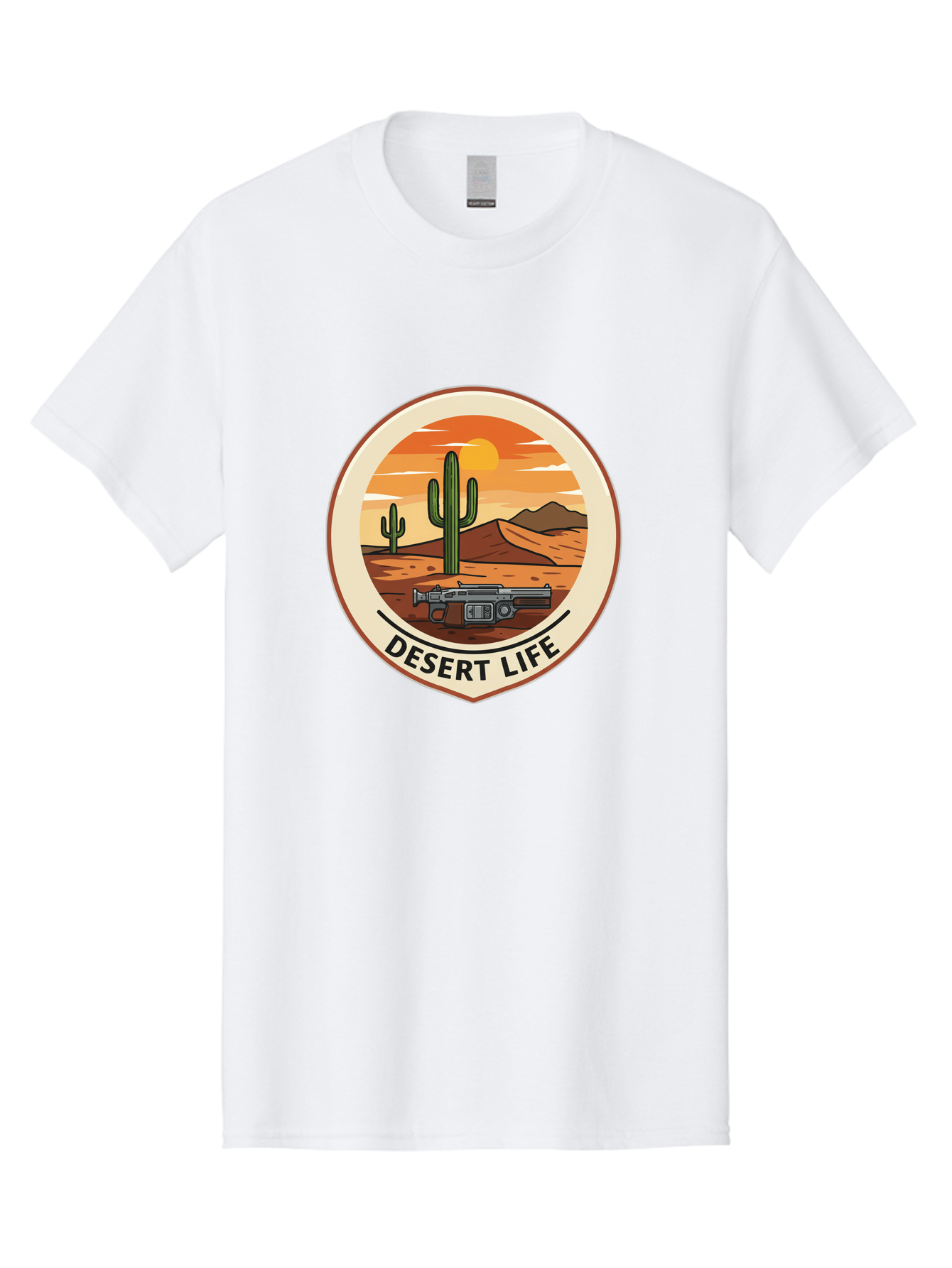 Desert-Life-7 Men'S Graphic Tee, 100% Cotton, Comfortable Casual Summer Wear, Machine Washable, Desert Landscape, Cacti, Western Scenery, Revolver, Iconic Imagery, Adventure Theme, Desert Life Bac993