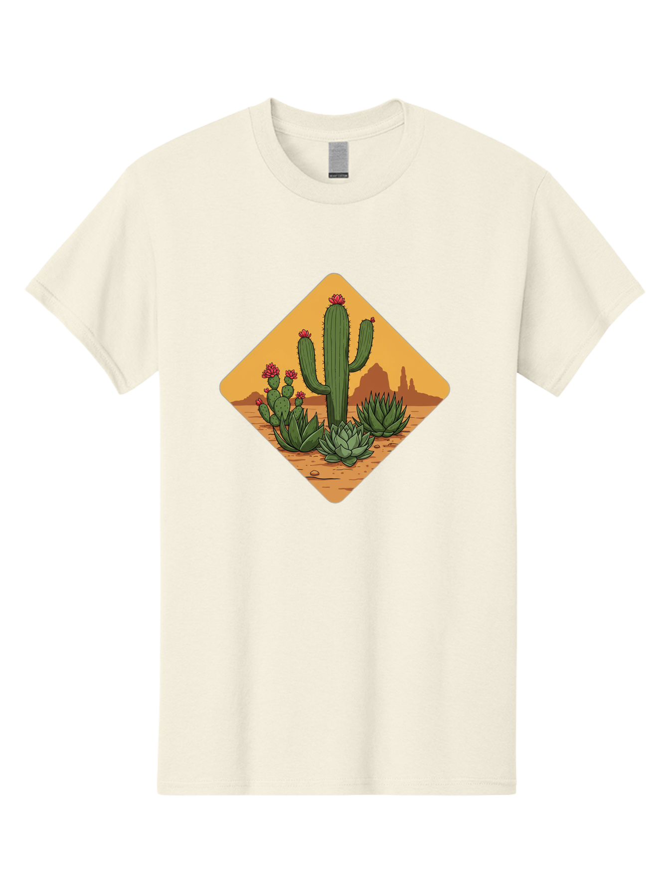 Desert-Succulents Men'S Graphic Tee, 100% Cotton, Comfortable Casual Summer Wear, Machine Washable, Desert Landscape, Cactus Plants, Succulents, Rocky Terrain, Arid Environment, Desert Flowers, Southwest Scenery, Dry Climate Bac995