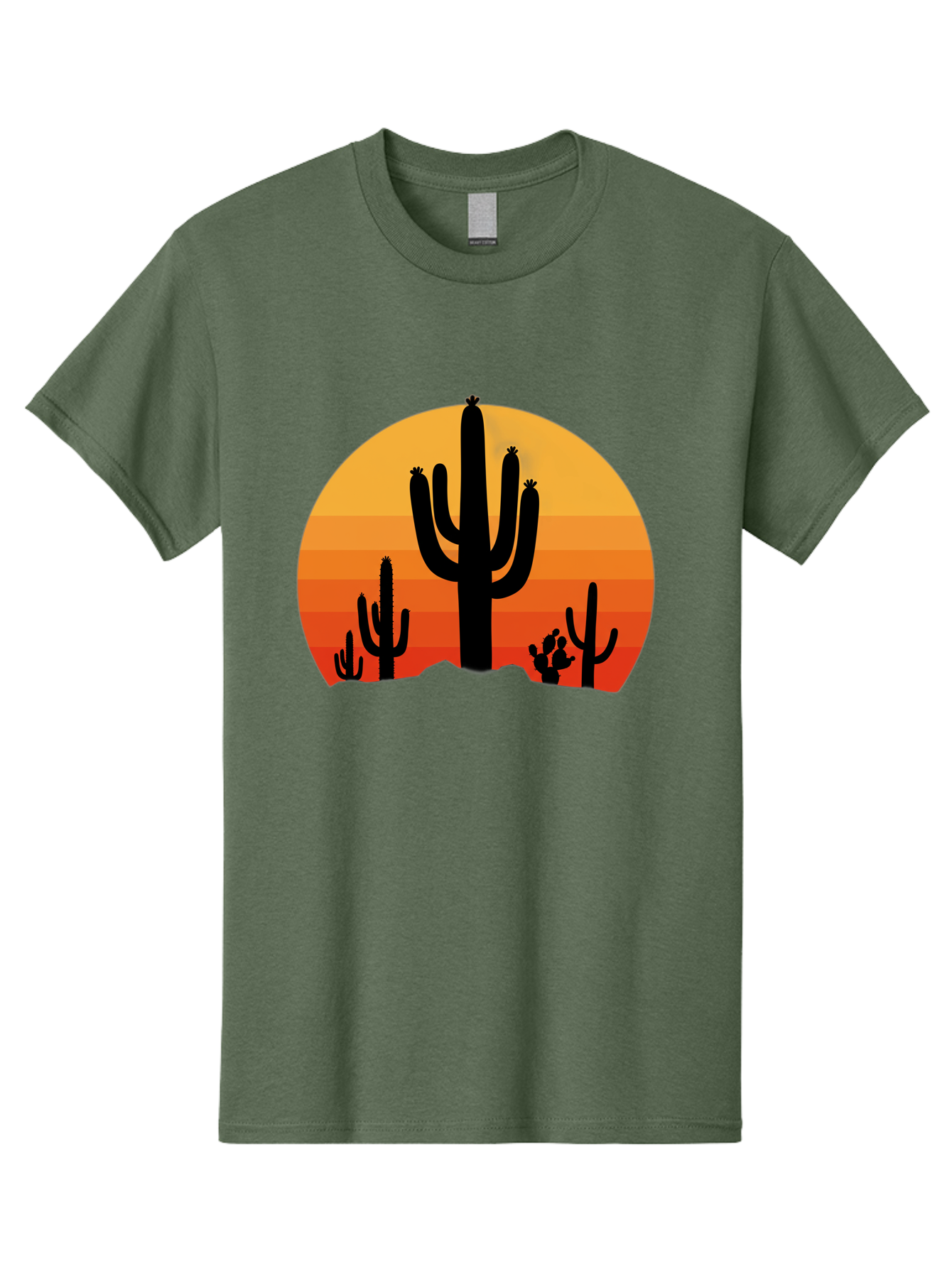 Desert-Sunset Men'S Graphic Tee, 100% Cotton, Comfortable Casual Summer Wear, Machine Washable, Desert Landscape, Cactus Silhouette, Sunset Colors, Orange Gradient, Warm Tones, Arid Scenery, Natural Beauty Bac997