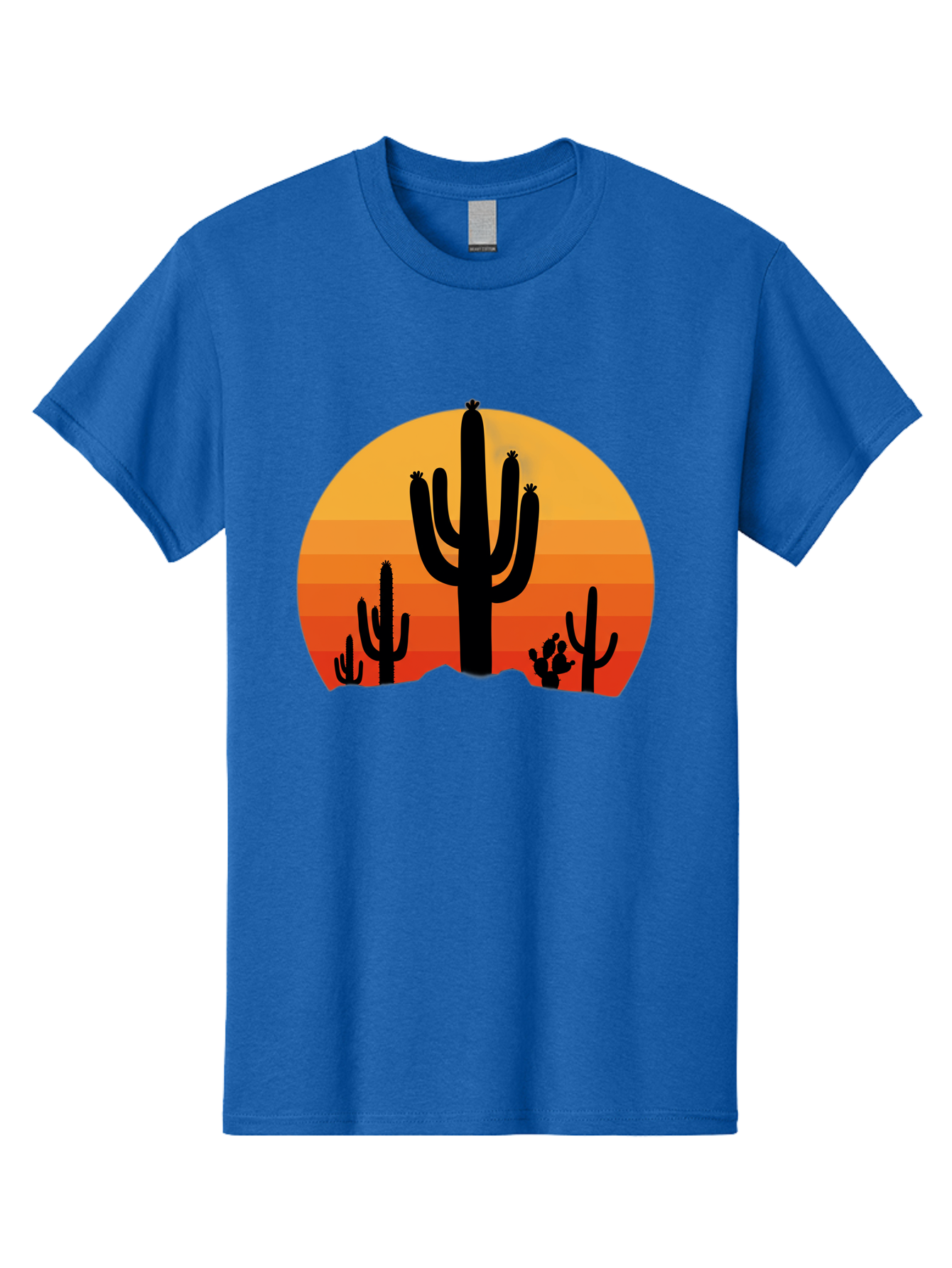 Desert-Sunset Men'S Graphic Tee, 100% Cotton, Comfortable Casual Summer Wear, Machine Washable, Desert Landscape, Cactus Silhouette, Sunset Colors, Orange Gradient, Warm Tones, Arid Scenery, Natural Beauty Bac997