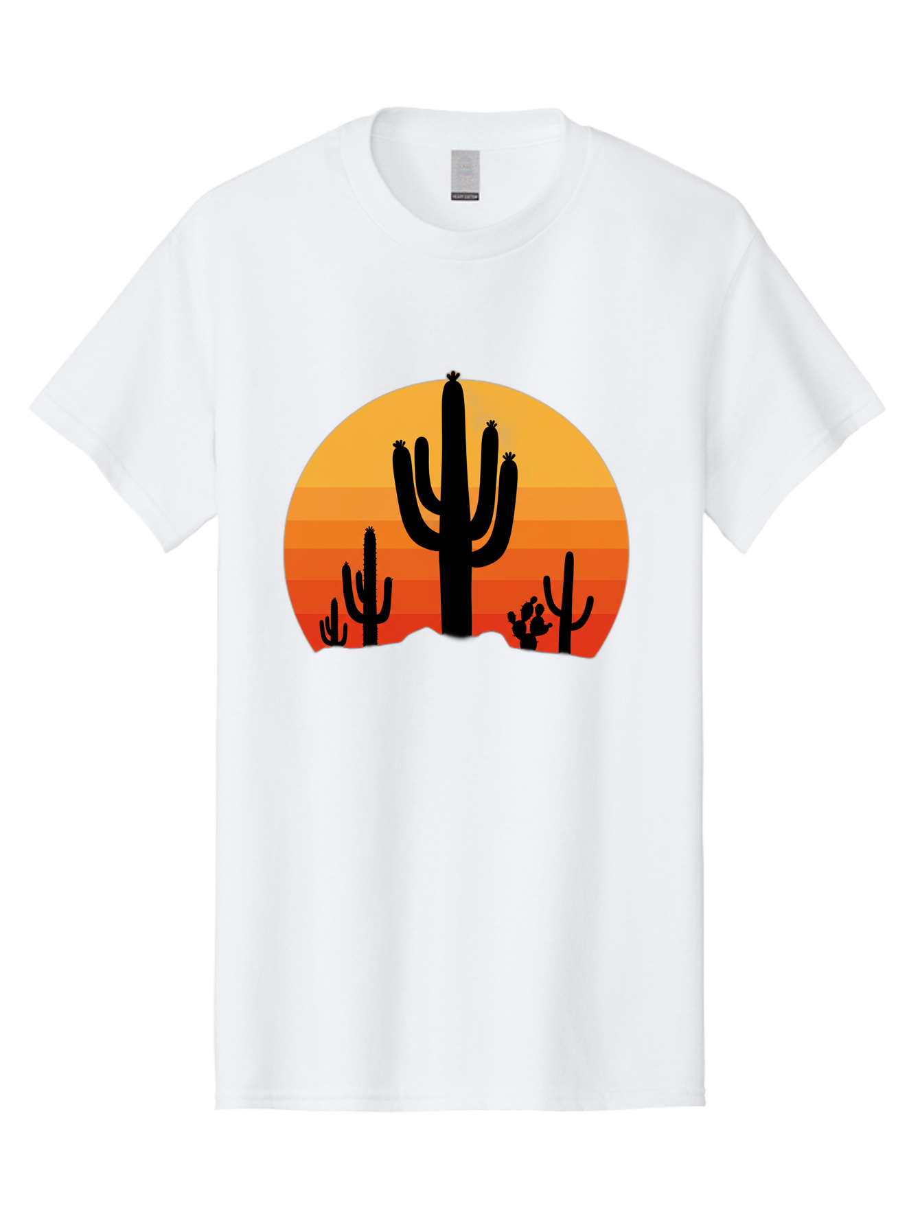 Desert-Sunset Men'S Graphic Tee, 100% Cotton, Comfortable Casual Summer Wear, Machine Washable, Desert Landscape, Cactus Silhouette, Sunset Colors, Orange Gradient, Warm Tones, Arid Scenery, Natural Beauty Bac997