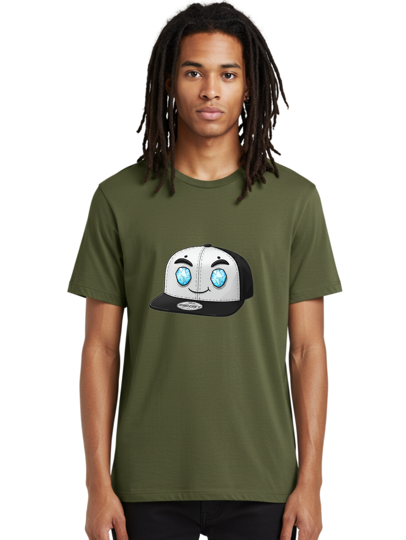 Diamond-Eyes-Cap Men'S Graphic Tee, 100% Cotton, Comfortable Casual Summer Wear, Machine Washable, Cartoon Hat, Black And White Cap, Diamond Eyes, Smiling Face, Streetwear Fashion, Urban Style, Cool Accessories, Trendy Clothing Bac998