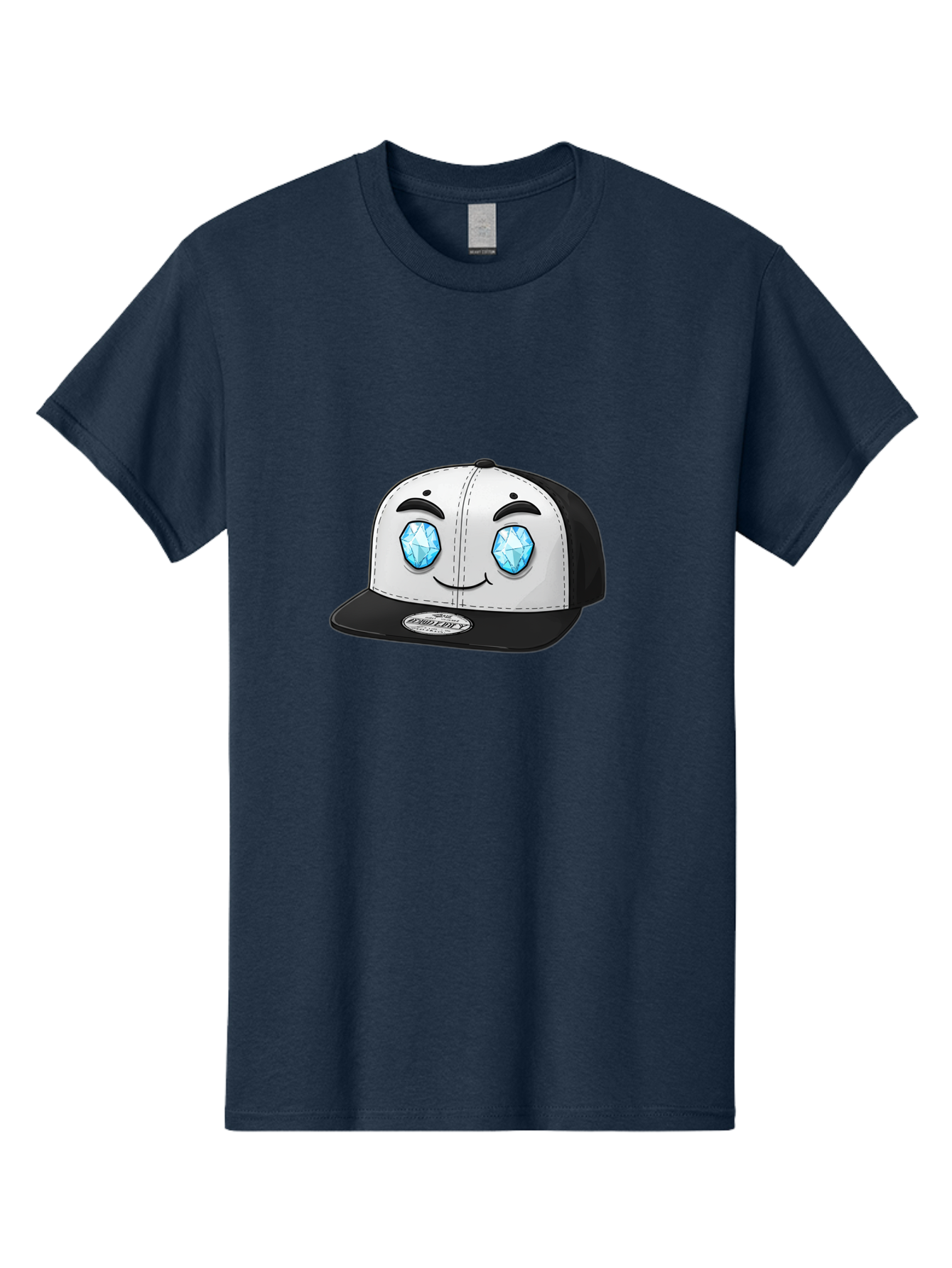 Diamond-Eyes-Cap Men'S Graphic Tee, 100% Cotton, Comfortable Casual Summer Wear, Machine Washable, Cartoon Hat, Black And White Cap, Diamond Eyes, Smiling Face, Streetwear Fashion, Urban Style, Cool Accessories, Trendy Clothing Bac998