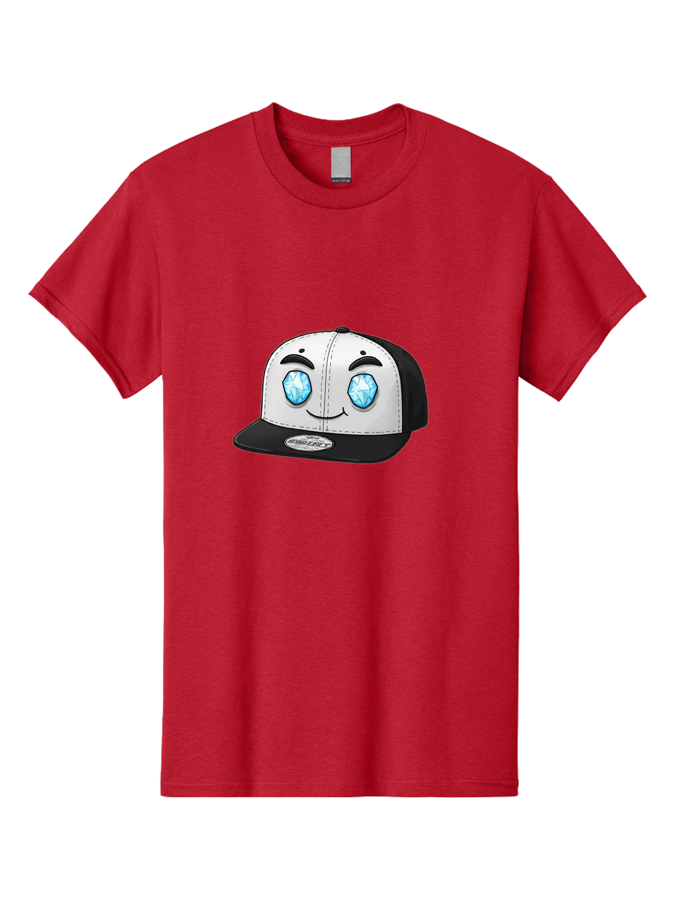 Diamond-Eyes-Cap Men'S Graphic Tee, 100% Cotton, Comfortable Casual Summer Wear, Machine Washable, Cartoon Hat, Black And White Cap, Diamond Eyes, Smiling Face, Streetwear Fashion, Urban Style, Cool Accessories, Trendy Clothing Bac998