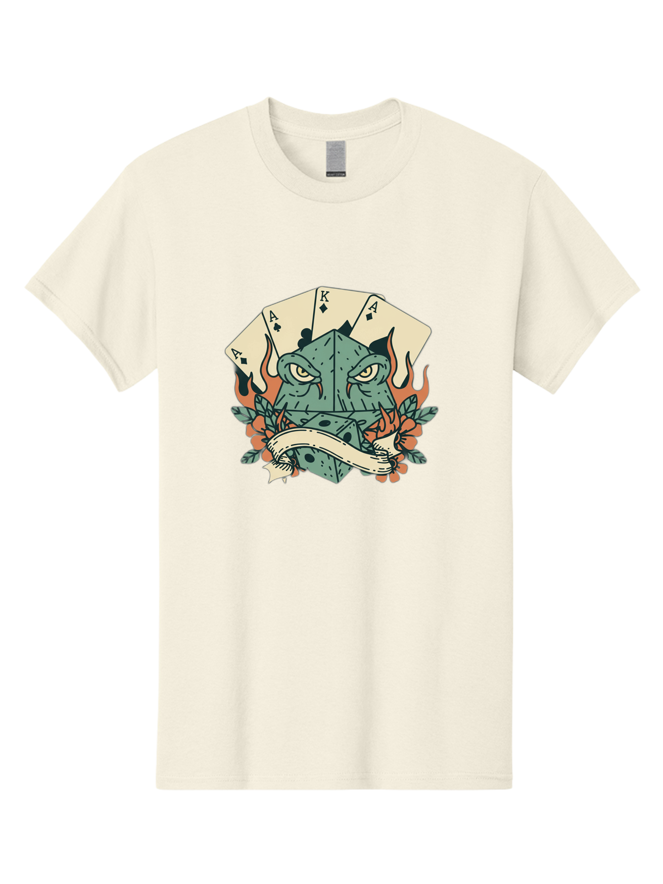 Dice-Face-With-Playing-Cards Men'S Graphic Tee, 100% Cotton, Comfortable Casual Summer Wear, Machine Washable, Dice With Face, Playing Cards, Tattoo Art, Dice Tattoo, Playing Card Tattoo, Lucky Dice, Vibrant Design, Creative Artwork, Bac999