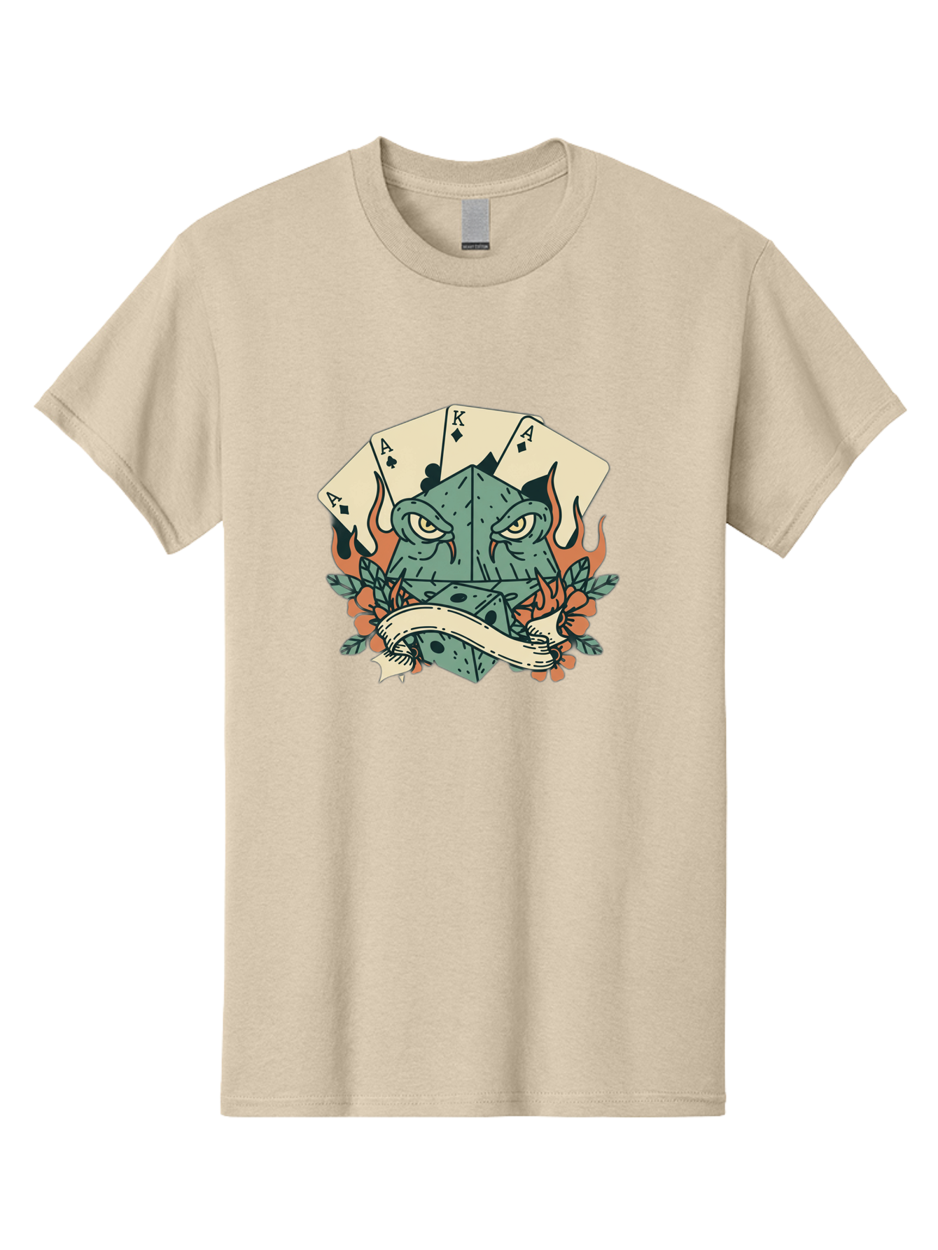 Dice-Face-With-Playing-Cards Men'S Graphic Tee, 100% Cotton, Comfortable Casual Summer Wear, Machine Washable, Dice With Face, Playing Cards, Tattoo Art, Dice Tattoo, Playing Card Tattoo, Lucky Dice, Vibrant Design, Creative Artwork, Bac999