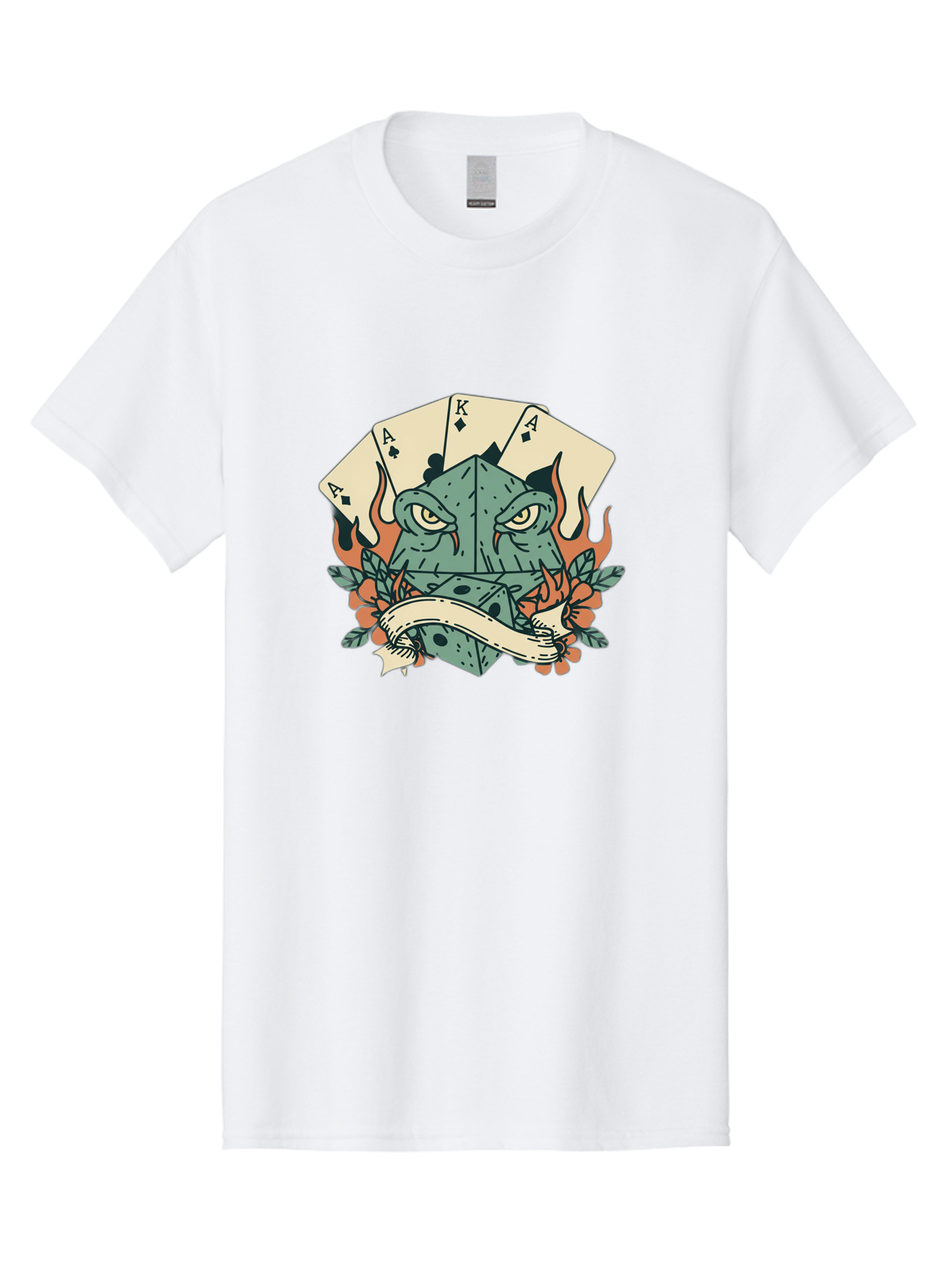 Dice-Face-With-Playing-Cards Men'S Graphic Tee, 100% Cotton, Comfortable Casual Summer Wear, Machine Washable, Dice With Face, Playing Cards, Tattoo Art, Dice Tattoo, Playing Card Tattoo, Lucky Dice, Vibrant Design, Creative Artwork, Bac999