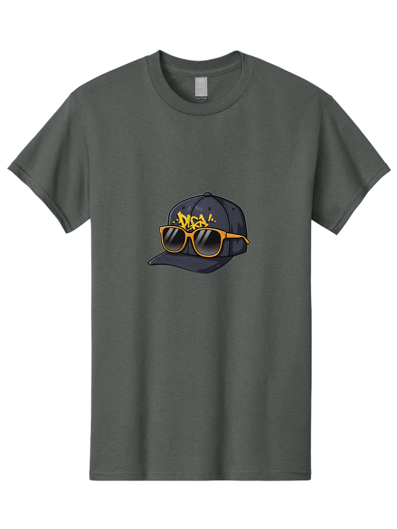 Disa Men'S Graphic Tee, 100% Cotton, Comfortable Casual Summer Wear, Machine Washable, Graffiti Style Cap, Trendy Sunglasses, Bold Fashion, Streetwear, Cool Accessories, Yellow Accents, Casual Style Bad004
