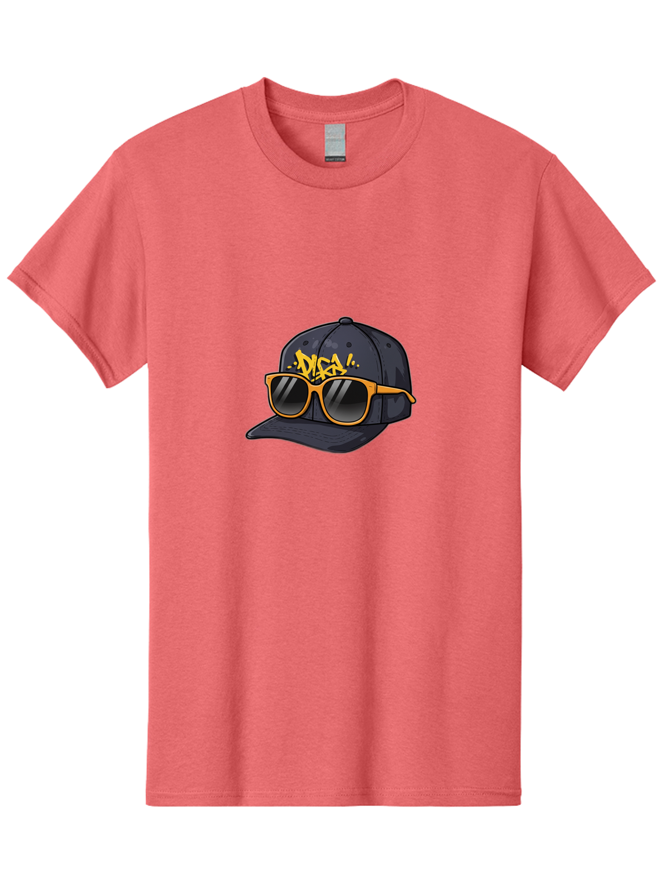 Disa Men'S Graphic Tee, 100% Cotton, Comfortable Casual Summer Wear, Machine Washable, Graffiti Style Cap, Trendy Sunglasses, Bold Fashion, Streetwear, Cool Accessories, Yellow Accents, Casual Style Bad004