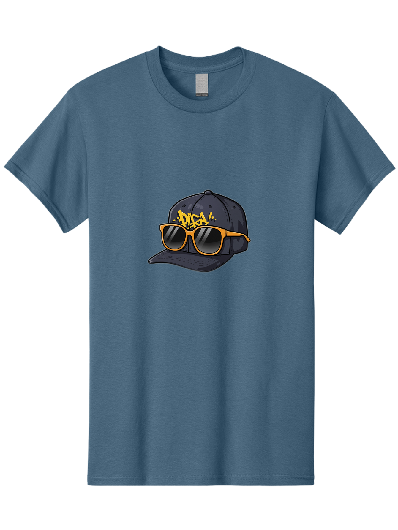 Disa Men'S Graphic Tee, 100% Cotton, Comfortable Casual Summer Wear, Machine Washable, Graffiti Style Cap, Trendy Sunglasses, Bold Fashion, Streetwear, Cool Accessories, Yellow Accents, Casual Style Bad004