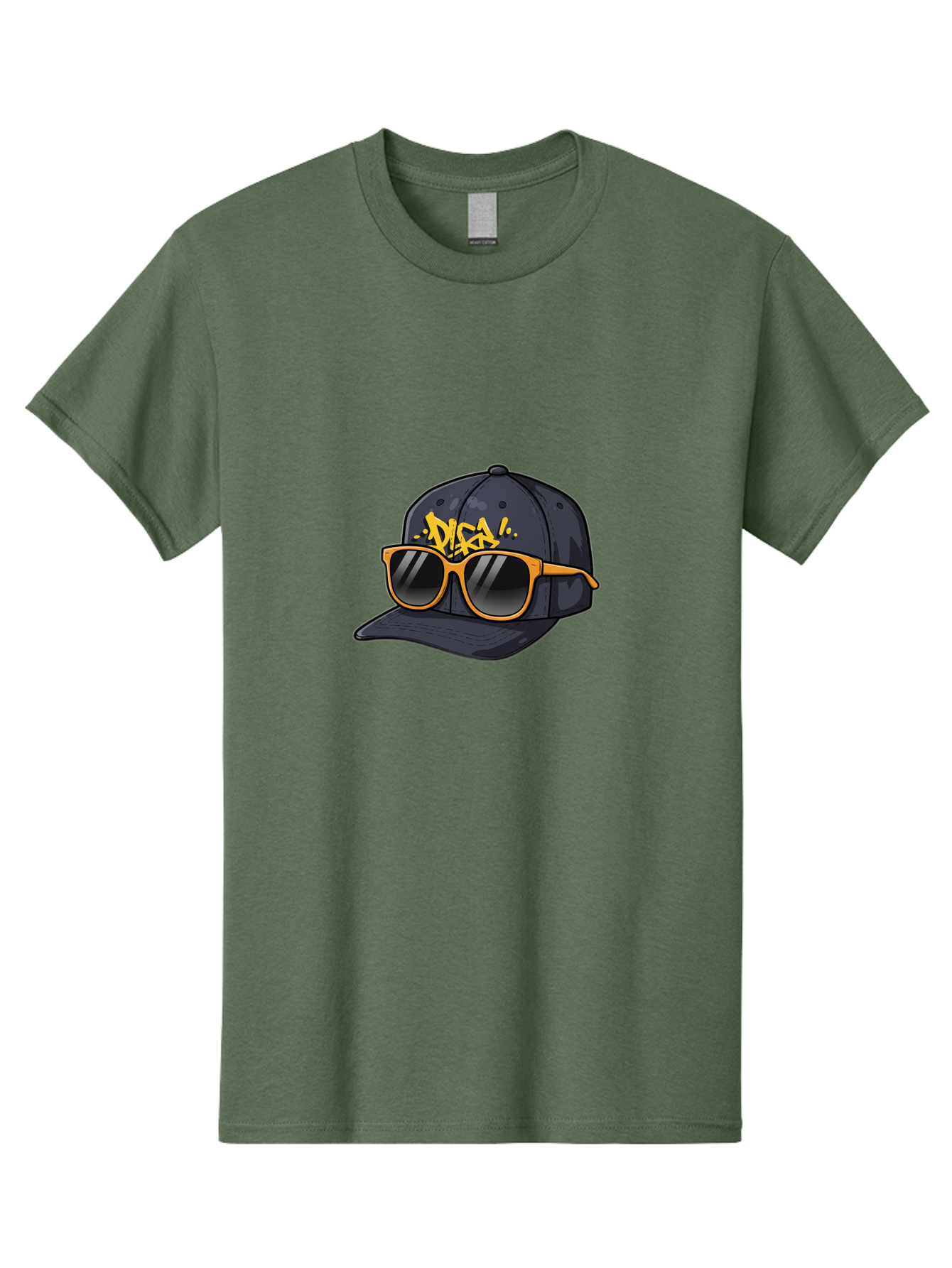 Disa Men'S Graphic Tee, 100% Cotton, Comfortable Casual Summer Wear, Machine Washable, Graffiti Style Cap, Trendy Sunglasses, Bold Fashion, Streetwear, Cool Accessories, Yellow Accents, Casual Style Bad004