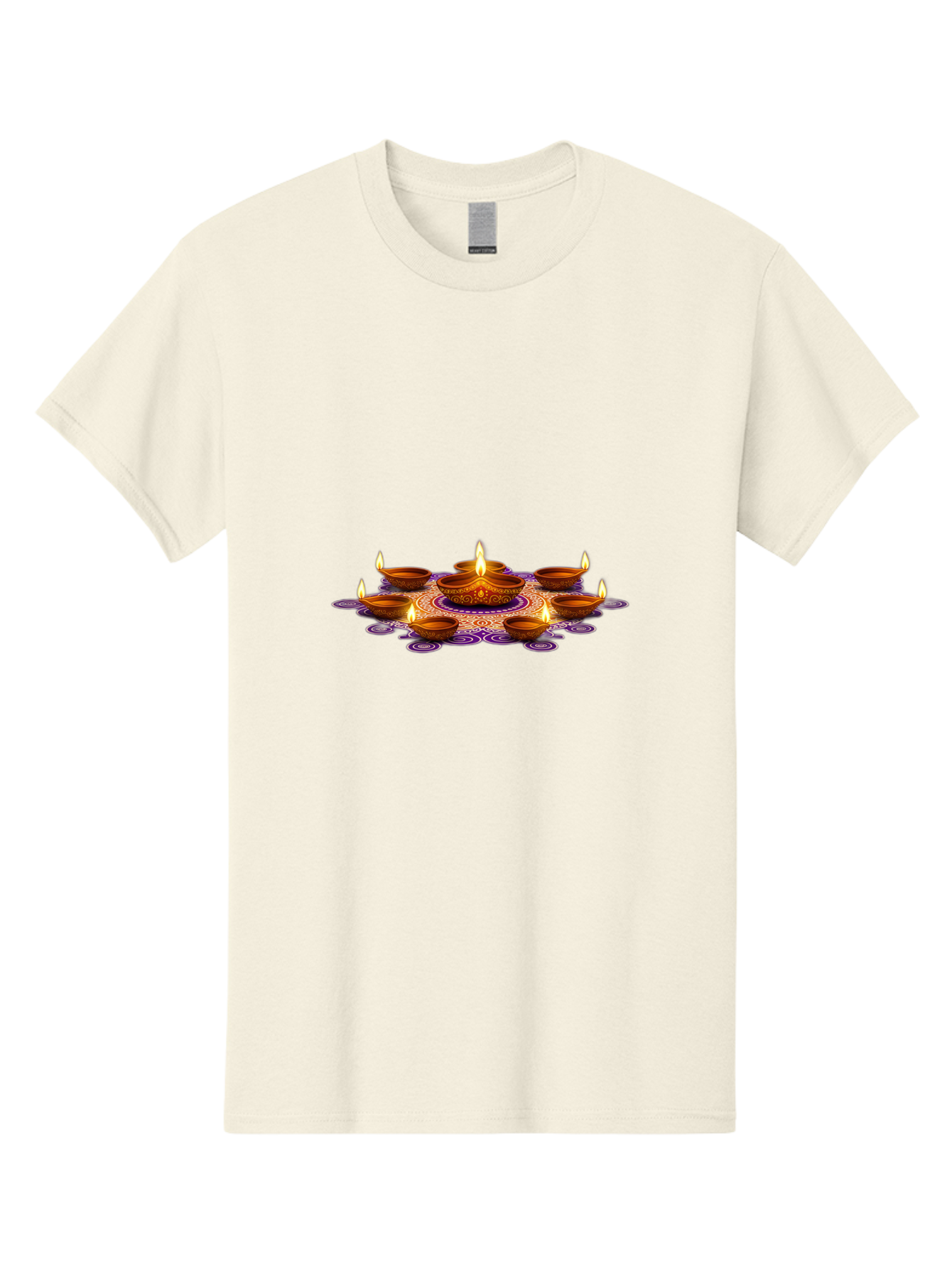 Diwali-Diya Men'S Graphic Tee, 100% Cotton, Comfortable Casual Summer Wear, Machine Washable, Diwali Diyas, Lit Clay Lamps, Diwali Decorations, Traditional Indian Lighting, Festive Atmosphere, Cultural Heritage, Vibrant Colors Bad005