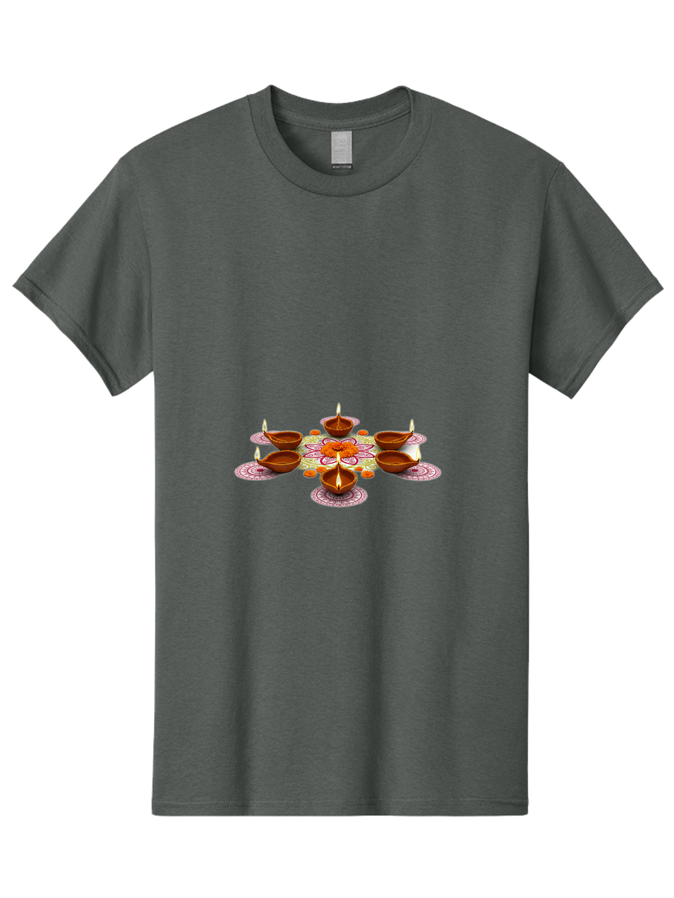 Diwali-Diyas Men'S Graphic Tee, 100% Cotton, Comfortable Casual Summer Wear, Machine Washable, Diwali Diyas, Traditional Indian Lamps, Festive Decorations, Vibrant Colors, Cultural Heritage, Diwali Celebration, Hindu Festival, Rangoli Design, Bad006