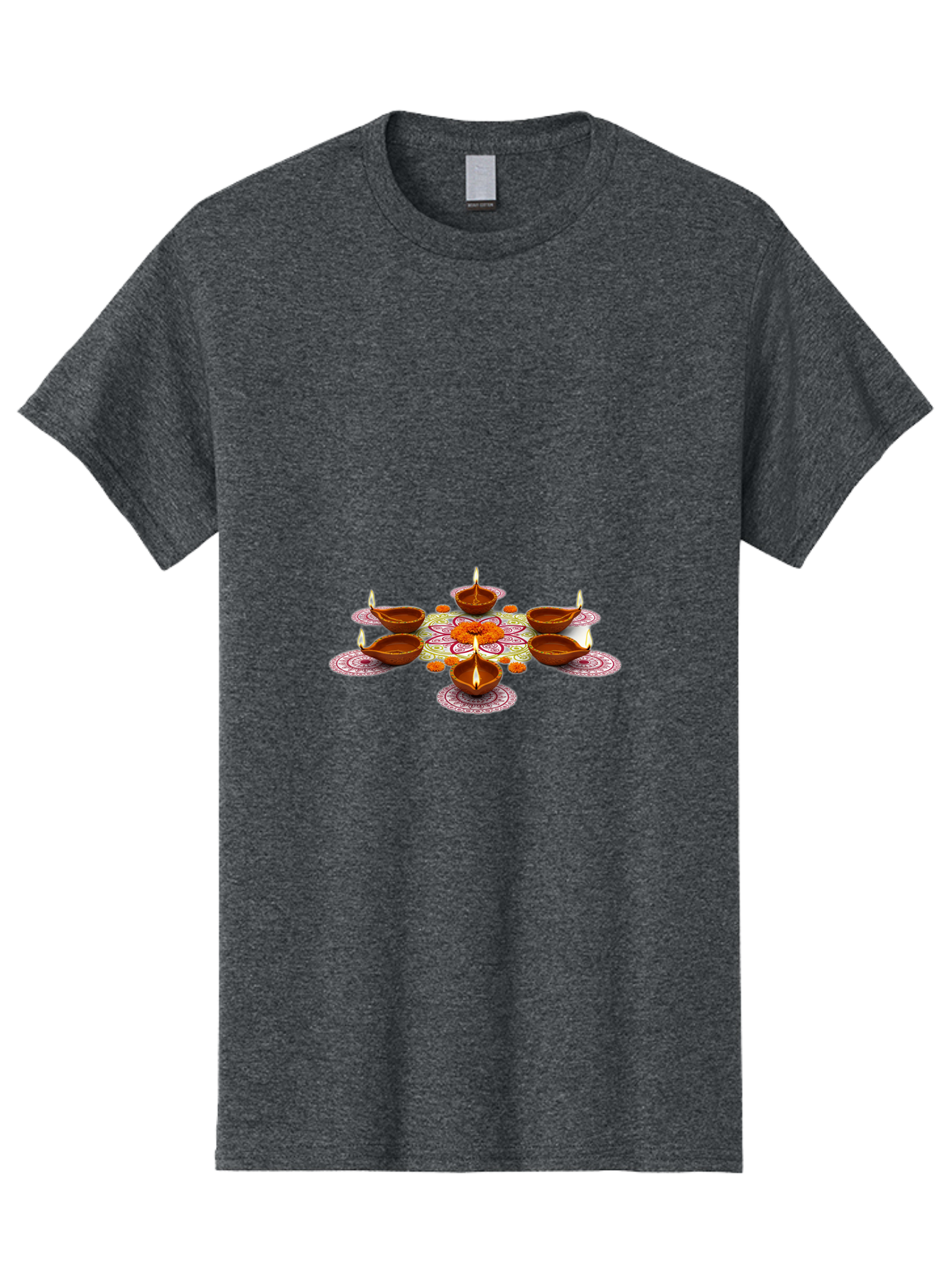 Diwali-Diyas Men'S Graphic Tee, 100% Cotton, Comfortable Casual Summer Wear, Machine Washable, Diwali Diyas, Traditional Indian Lamps, Festive Decorations, Vibrant Colors, Cultural Heritage, Diwali Celebration, Hindu Festival, Rangoli Design, Bad006