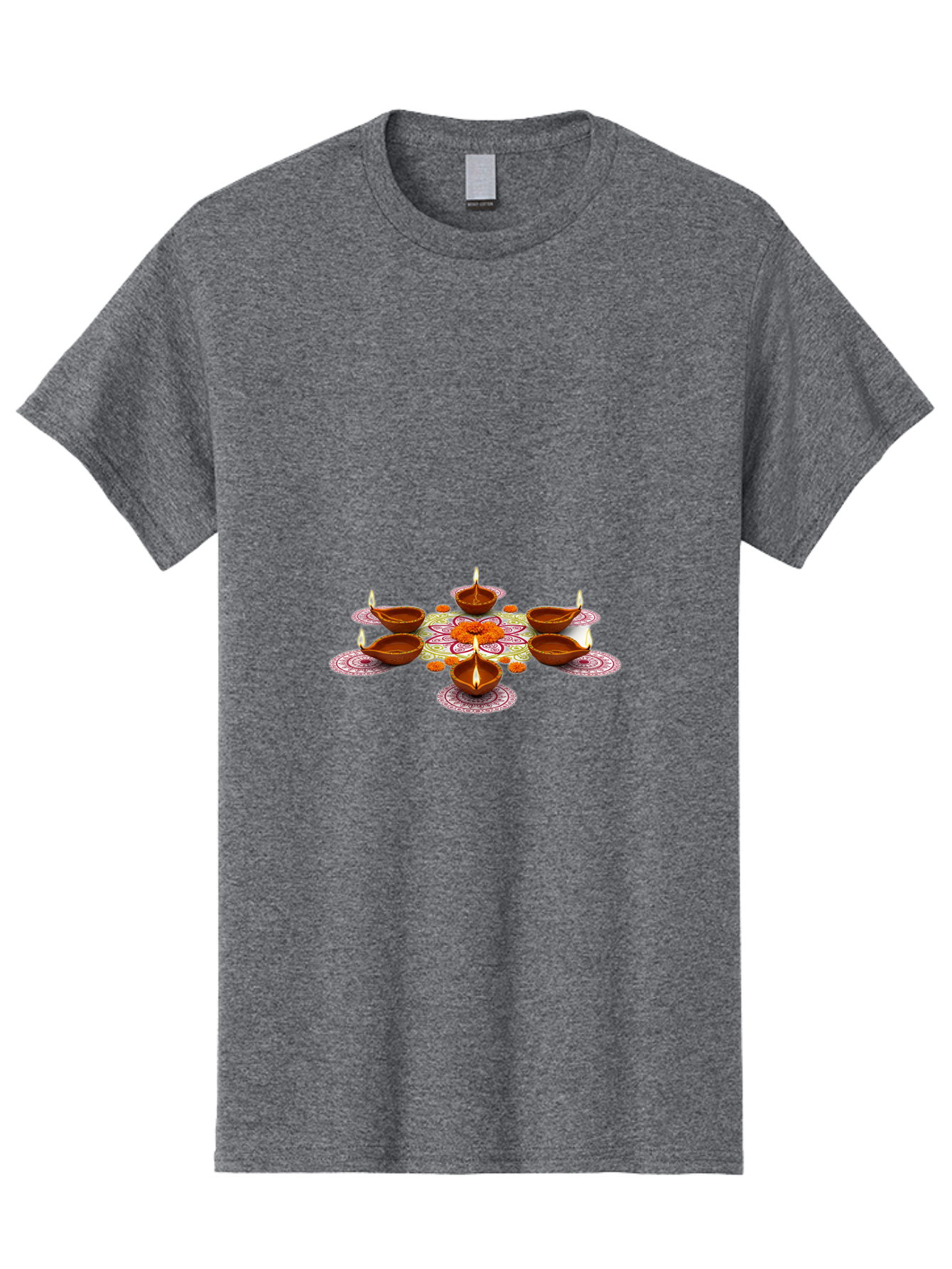 Diwali-Diyas Men'S Graphic Tee, 100% Cotton, Comfortable Casual Summer Wear, Machine Washable, Diwali Diyas, Traditional Indian Lamps, Festive Decorations, Vibrant Colors, Cultural Heritage, Diwali Celebration, Hindu Festival, Rangoli Design, Bad006