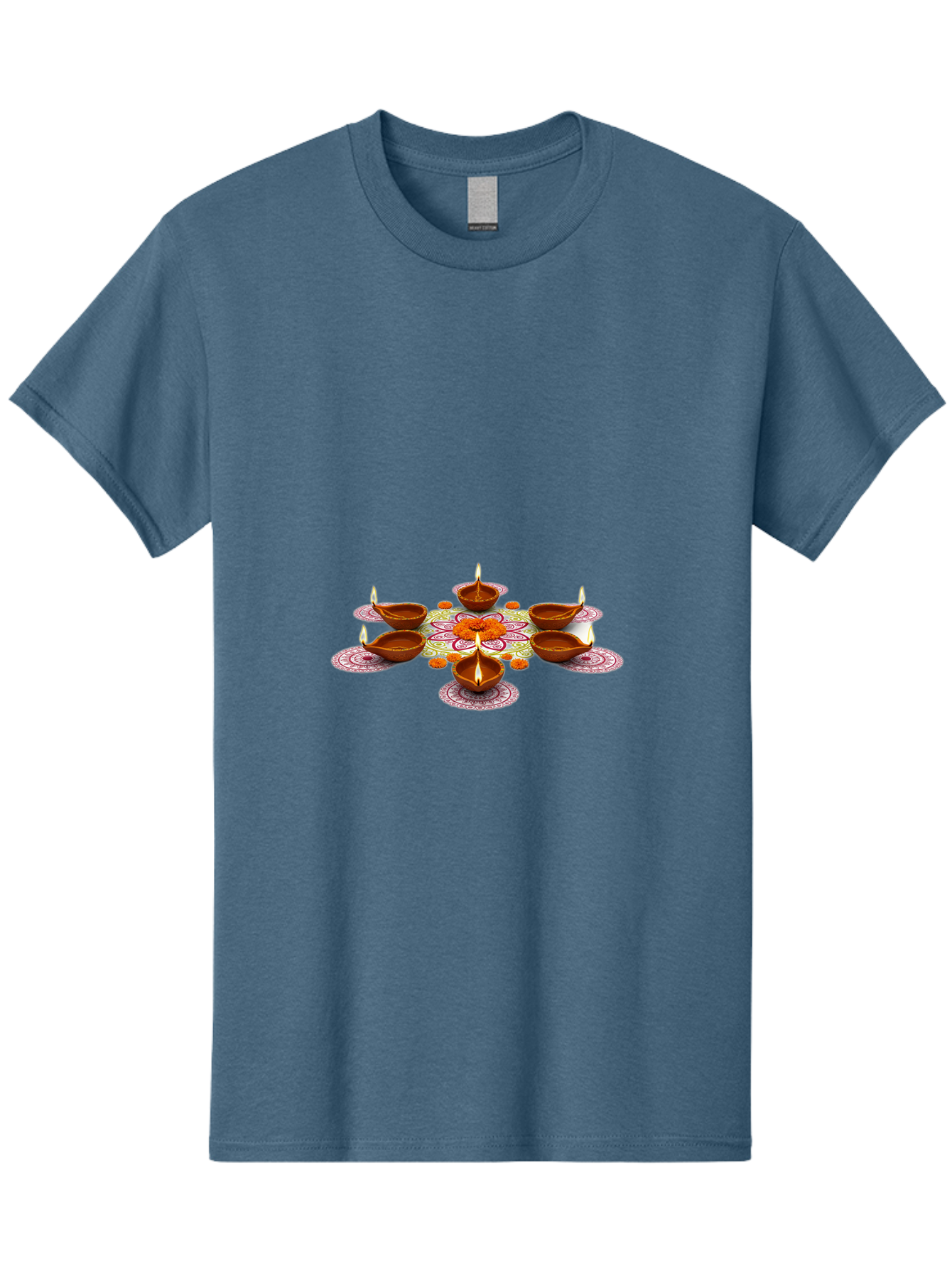 Diwali-Diyas Men'S Graphic Tee, 100% Cotton, Comfortable Casual Summer Wear, Machine Washable, Diwali Diyas, Traditional Indian Lamps, Festive Decorations, Vibrant Colors, Cultural Heritage, Diwali Celebration, Hindu Festival, Rangoli Design, Bad006