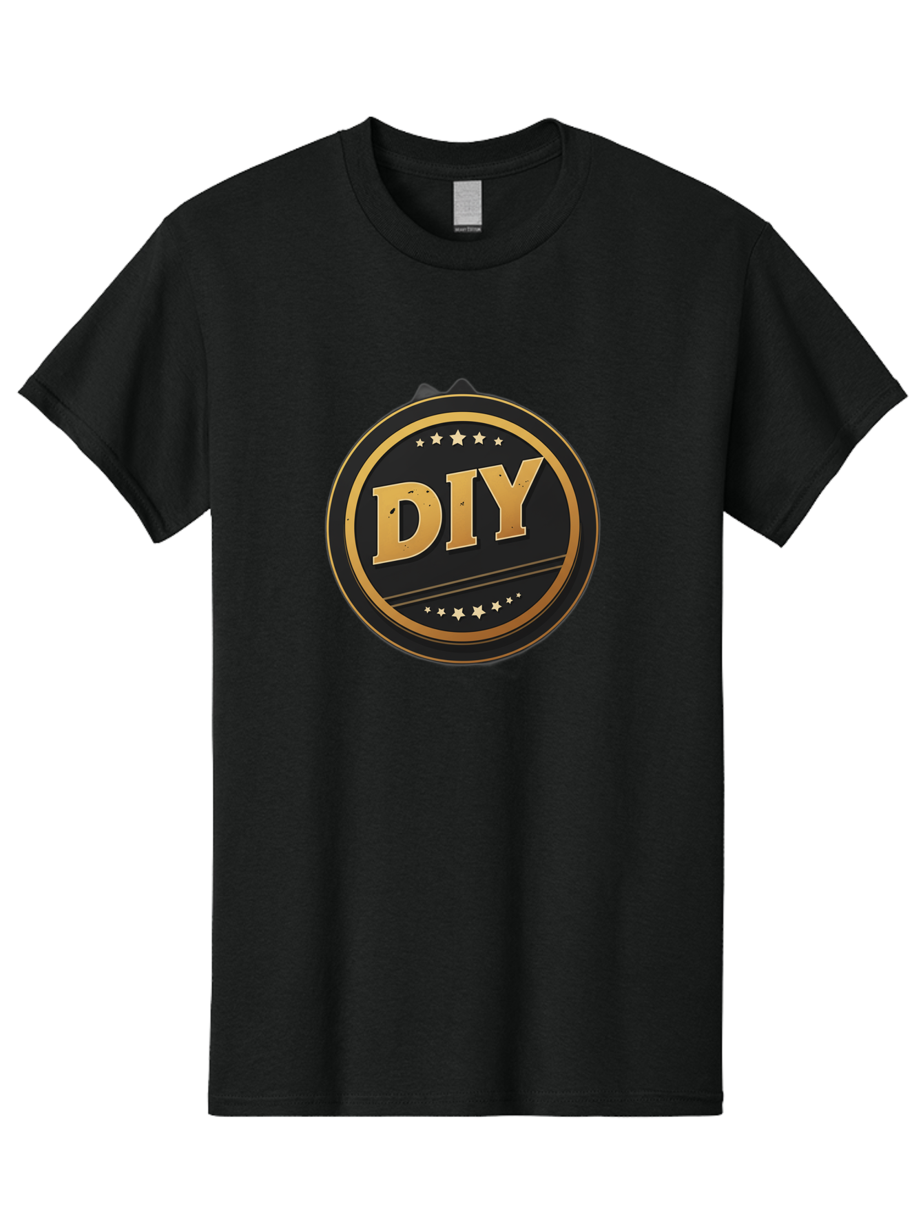 Diy-1 Men'S Graphic Tee, 100% Cotton, Comfortable Casual Summer Wear, Machine Washable, Diy Logo, Gold Lettering, Circular Design, Stars, Handmade, Crafting, Home Improvement, Diy Projects, Creative Ideas Bad009