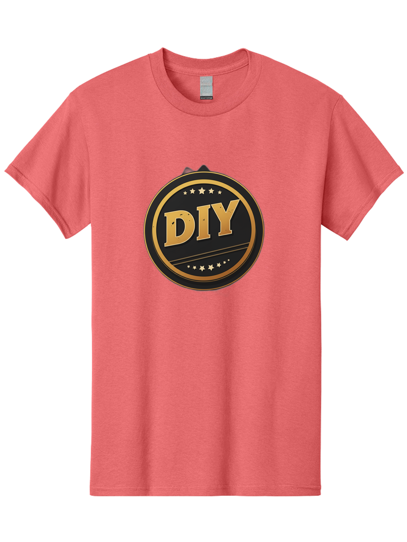 Diy-1 Men'S Graphic Tee, 100% Cotton, Comfortable Casual Summer Wear, Machine Washable, Diy Logo, Gold Lettering, Circular Design, Stars, Handmade, Crafting, Home Improvement, Diy Projects, Creative Ideas Bad009