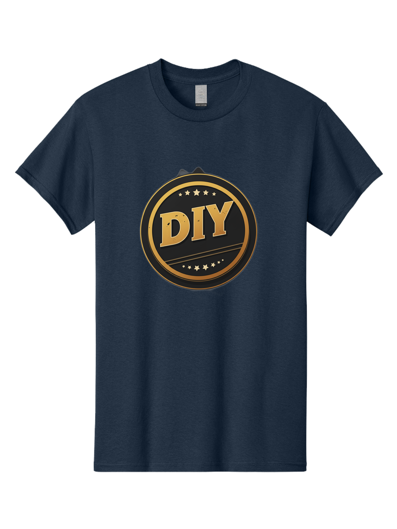 Diy-1 Men'S Graphic Tee, 100% Cotton, Comfortable Casual Summer Wear, Machine Washable, Diy Logo, Gold Lettering, Circular Design, Stars, Handmade, Crafting, Home Improvement, Diy Projects, Creative Ideas Bad009
