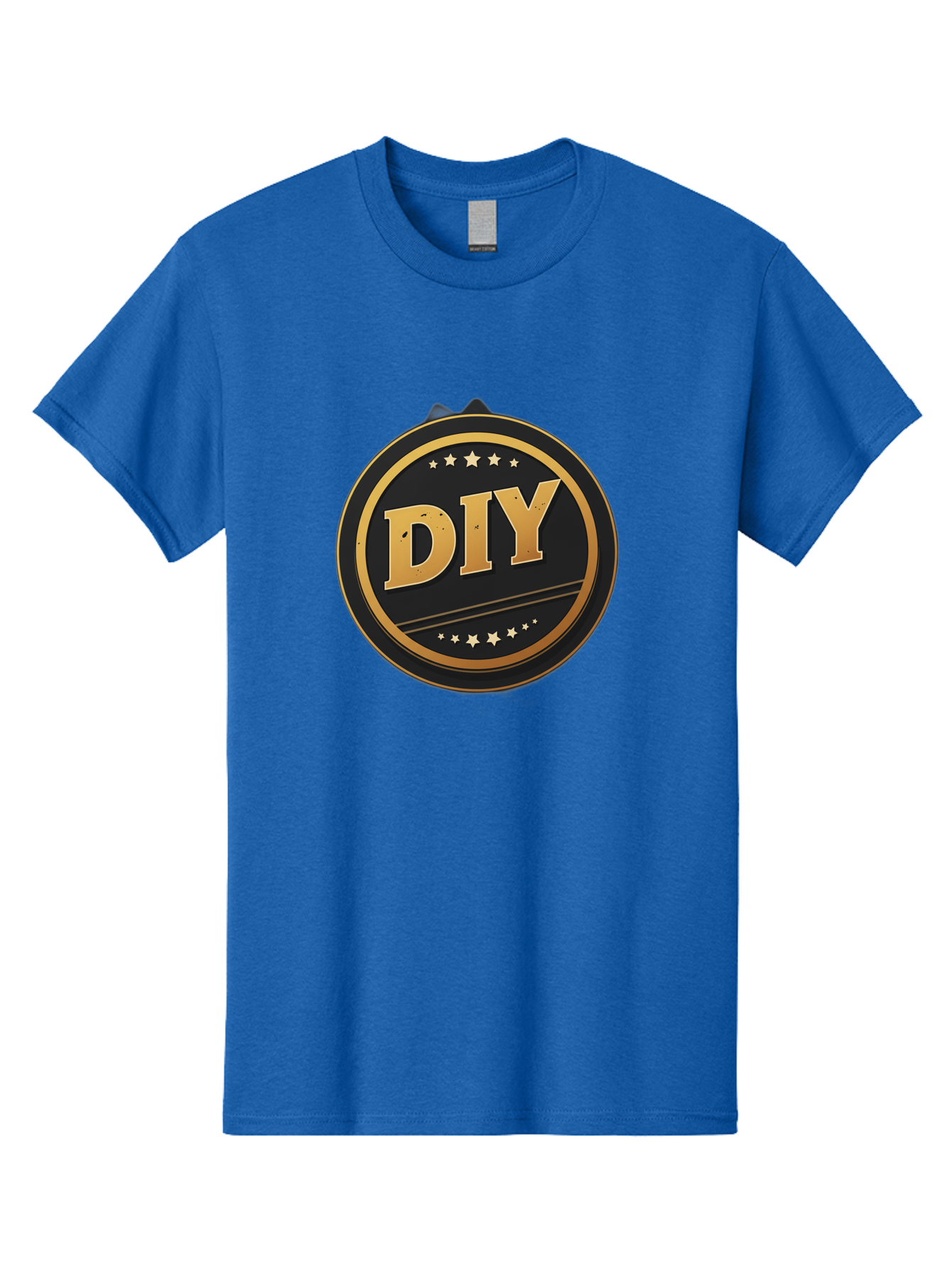 Diy-1 Men'S Graphic Tee, 100% Cotton, Comfortable Casual Summer Wear, Machine Washable, Diy Logo, Gold Lettering, Circular Design, Stars, Handmade, Crafting, Home Improvement, Diy Projects, Creative Ideas Bad009