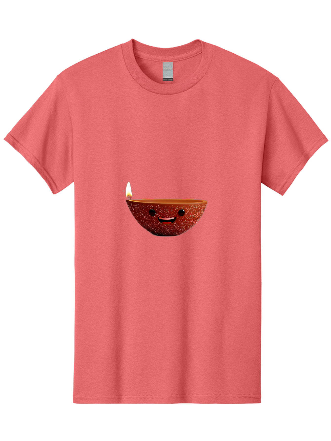Diya-Lamp-1 Men'S Graphic Tee, 100% Cotton, Comfortable Casual Summer Wear, Machine Washable, Clay Diya Lamp, Decorative Lamp, Lit Candle, Happy Face, Traditional Indian, Festive Mood, Diwali Celebration, Warm Glow Bad018