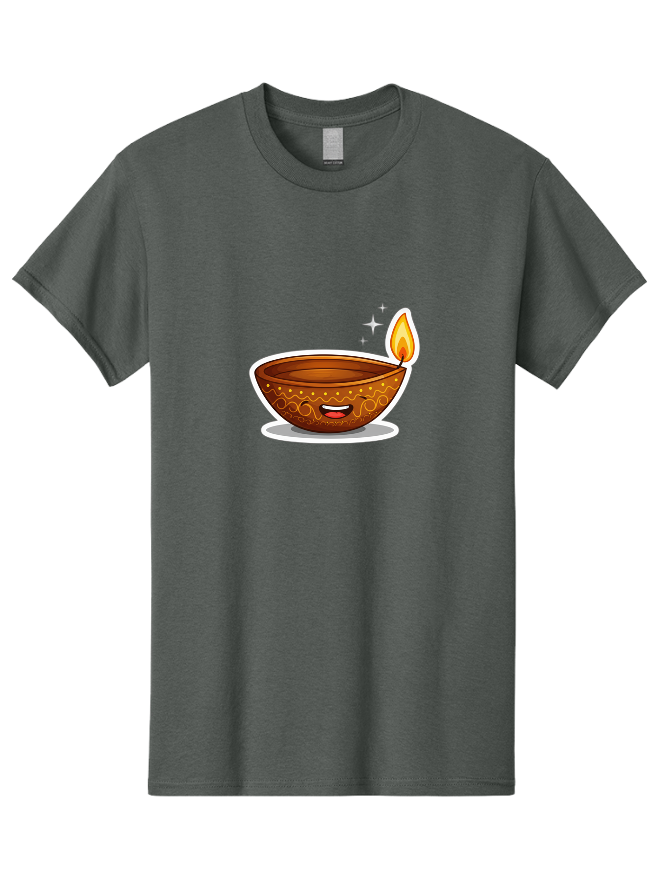Diya-Lamp-3 Men'S Graphic Tee, 100% Cotton, Comfortable Casual Summer Wear, Machine Washable, Diya Lamp, Diwali Celebration, Traditional Indian Decor, Smiling Face, Lit Candle, Festive Atmosphere, Happy Emotions, Cultural Heritage, Bad020