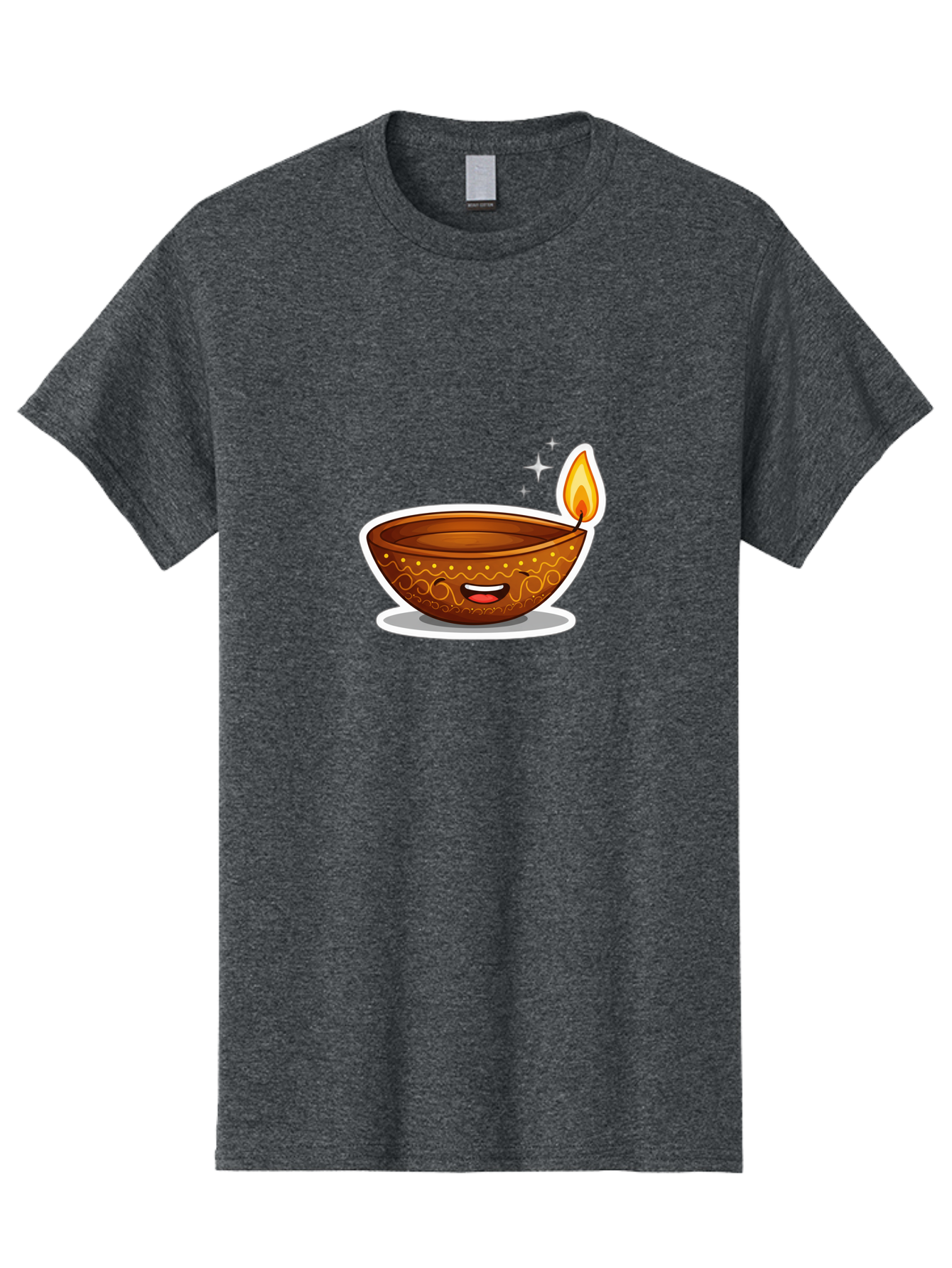 Diya-Lamp-3 Men'S Graphic Tee, 100% Cotton, Comfortable Casual Summer Wear, Machine Washable, Diya Lamp, Diwali Celebration, Traditional Indian Decor, Smiling Face, Lit Candle, Festive Atmosphere, Happy Emotions, Cultural Heritage, Bad020