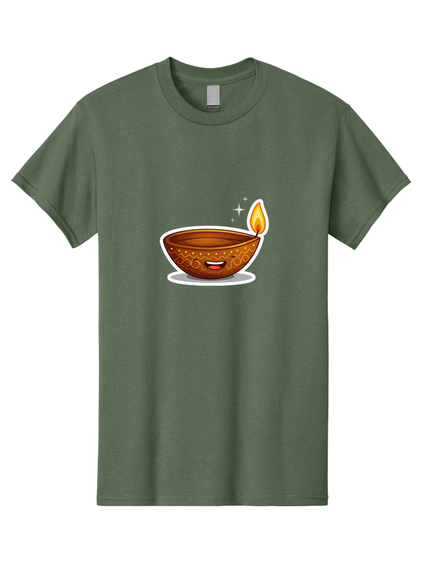 Diya-Lamp-3 Men'S Graphic Tee, 100% Cotton, Comfortable Casual Summer Wear, Machine Washable, Diya Lamp, Diwali Celebration, Traditional Indian Decor, Smiling Face, Lit Candle, Festive Atmosphere, Happy Emotions, Cultural Heritage, Bad020